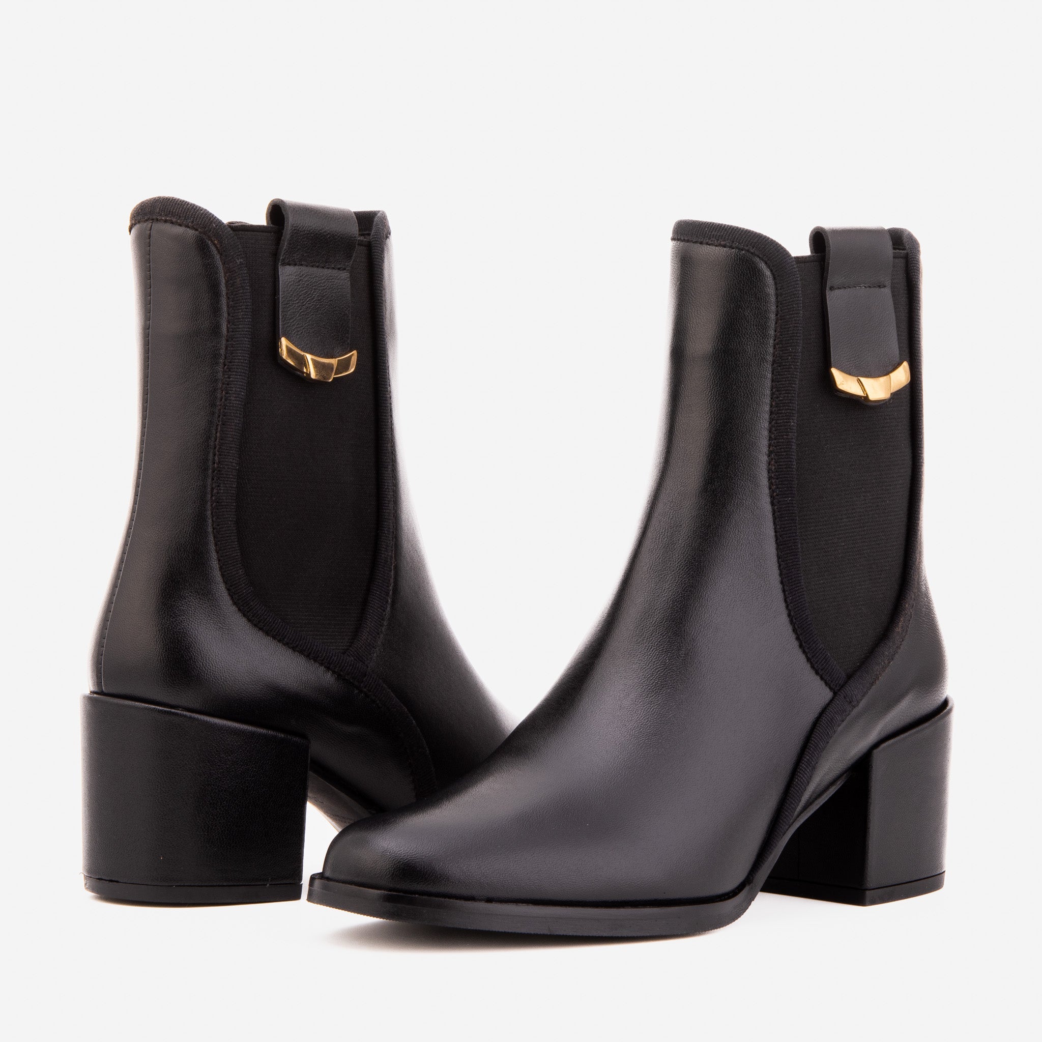 The Kensington Black Leather Block Heel Women’s Mid-Calf Boot (SIYAH)