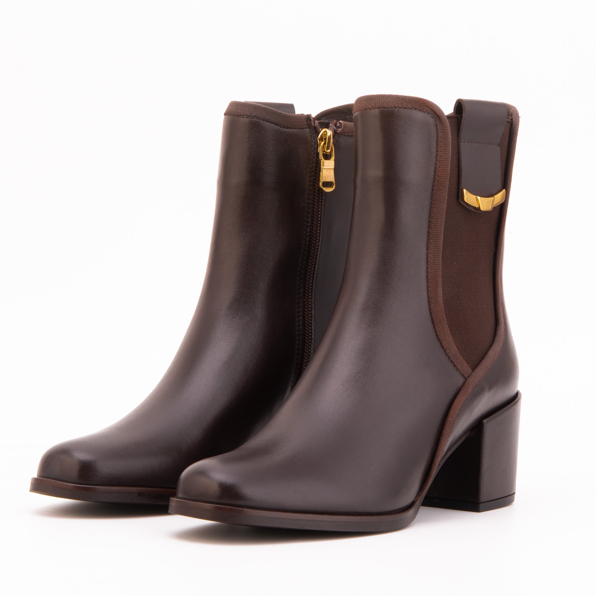 The Kensington Brown Leather Block Heel Women’s Mid-Calf Boot