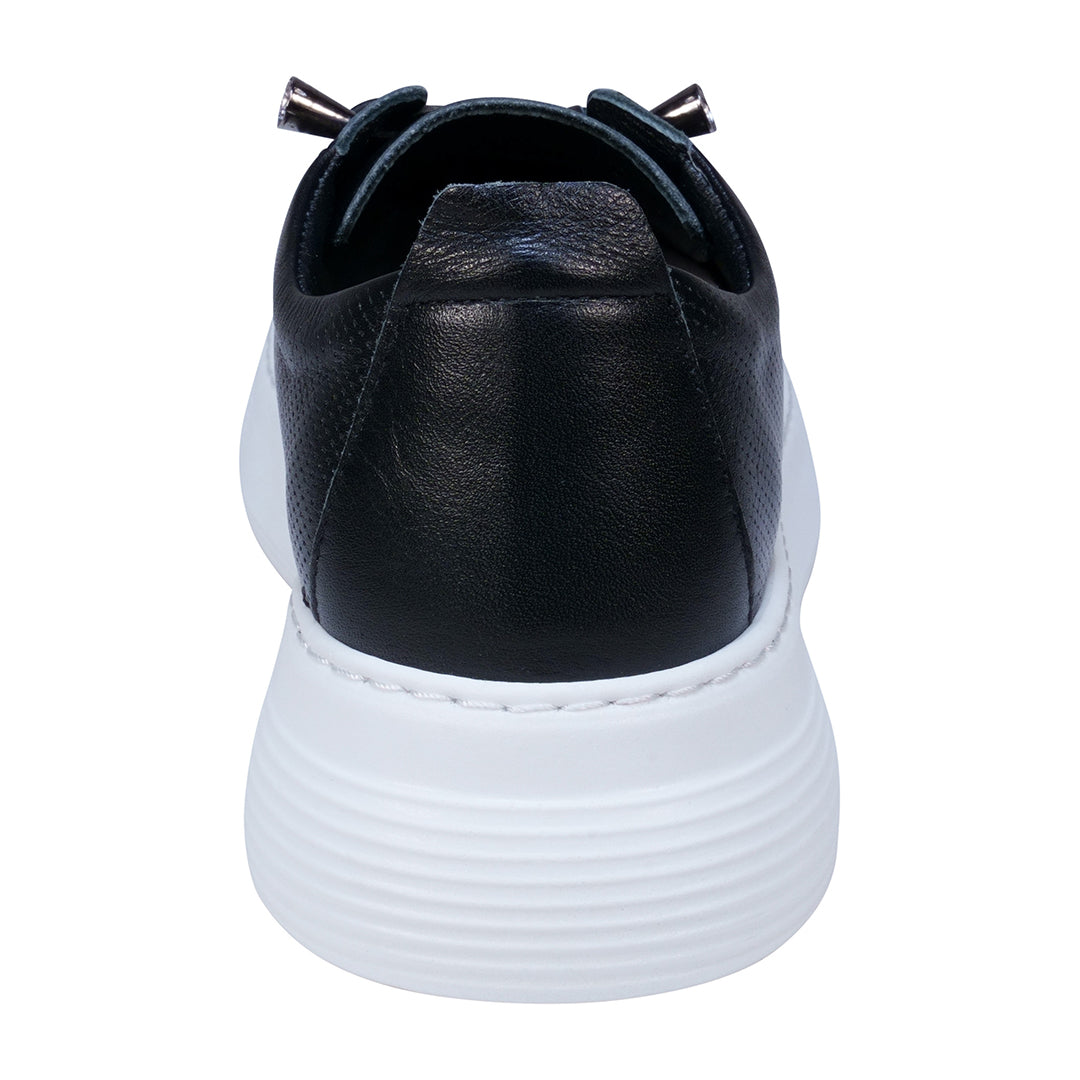 GC Shoes Graze Black Hidden Lace Perforated Platform Leather Sneakers