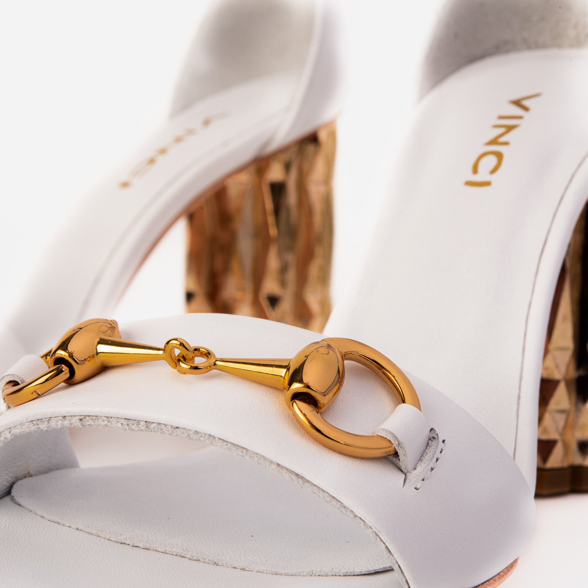 The Avlonya Block Heel White Leather Women Sandal