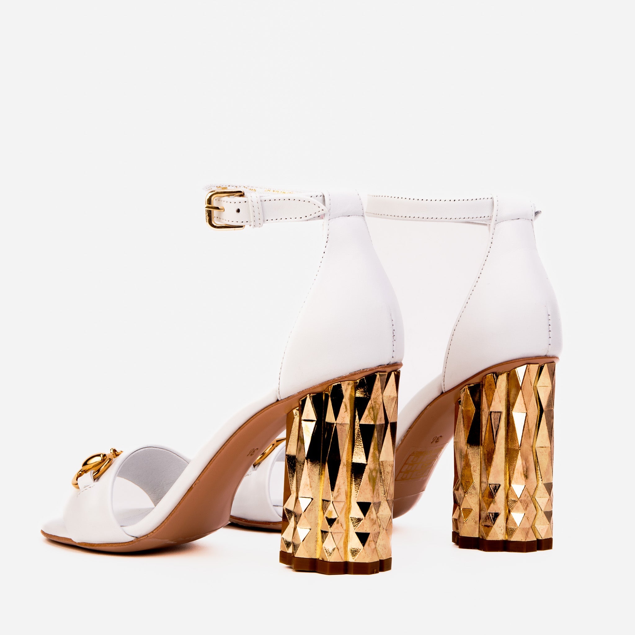 The Avlonya Block Heel White Leather Women Sandal