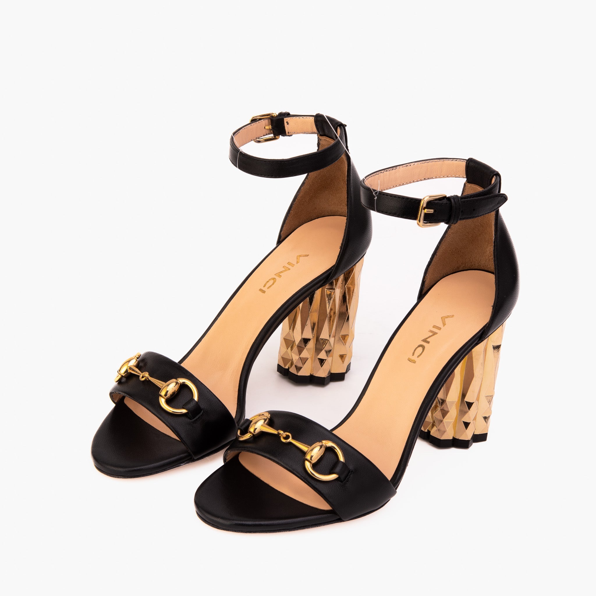 The Avlonya Block Heel Black Leather Ankle Strap Women Sandal