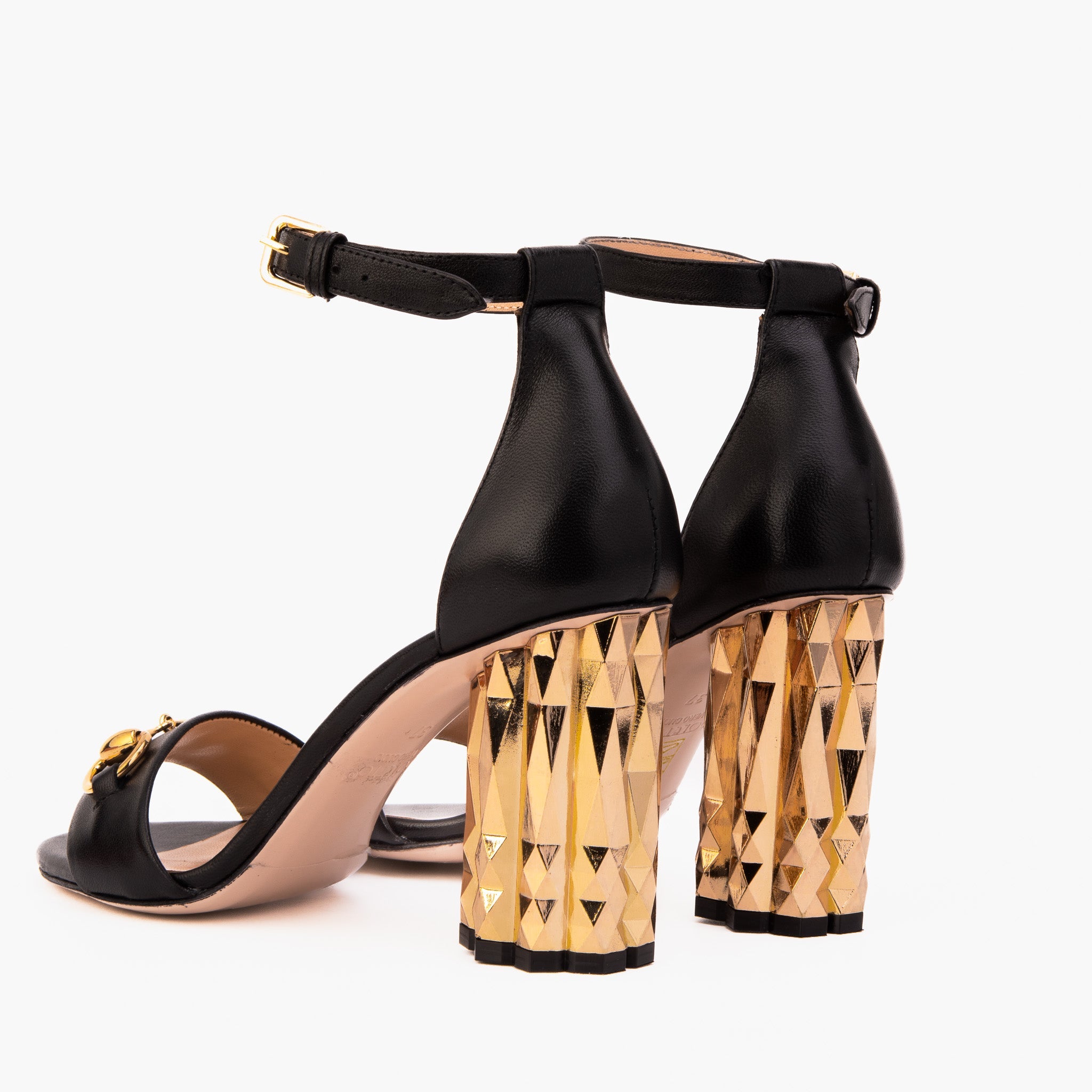 The Avlonya Block Heel Black Leather Ankle Strap Women Sandal