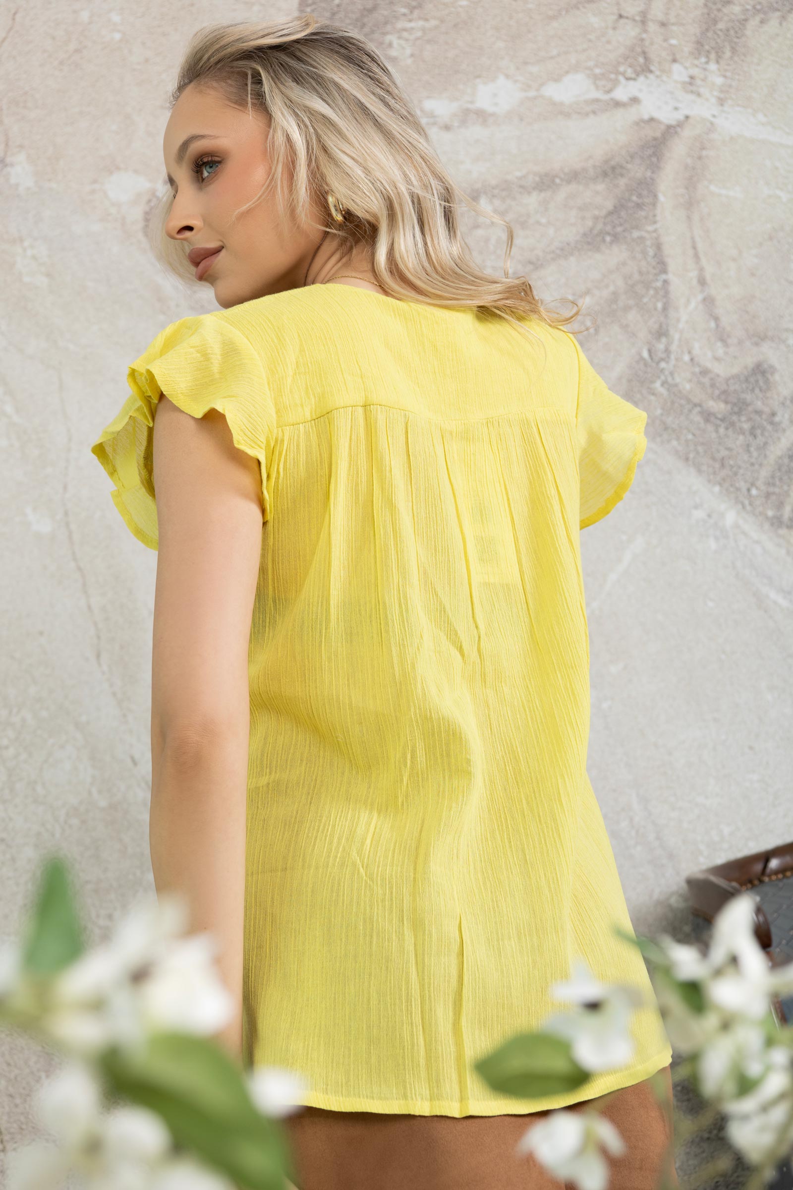 Calanthe Embroidered Top In Yellow