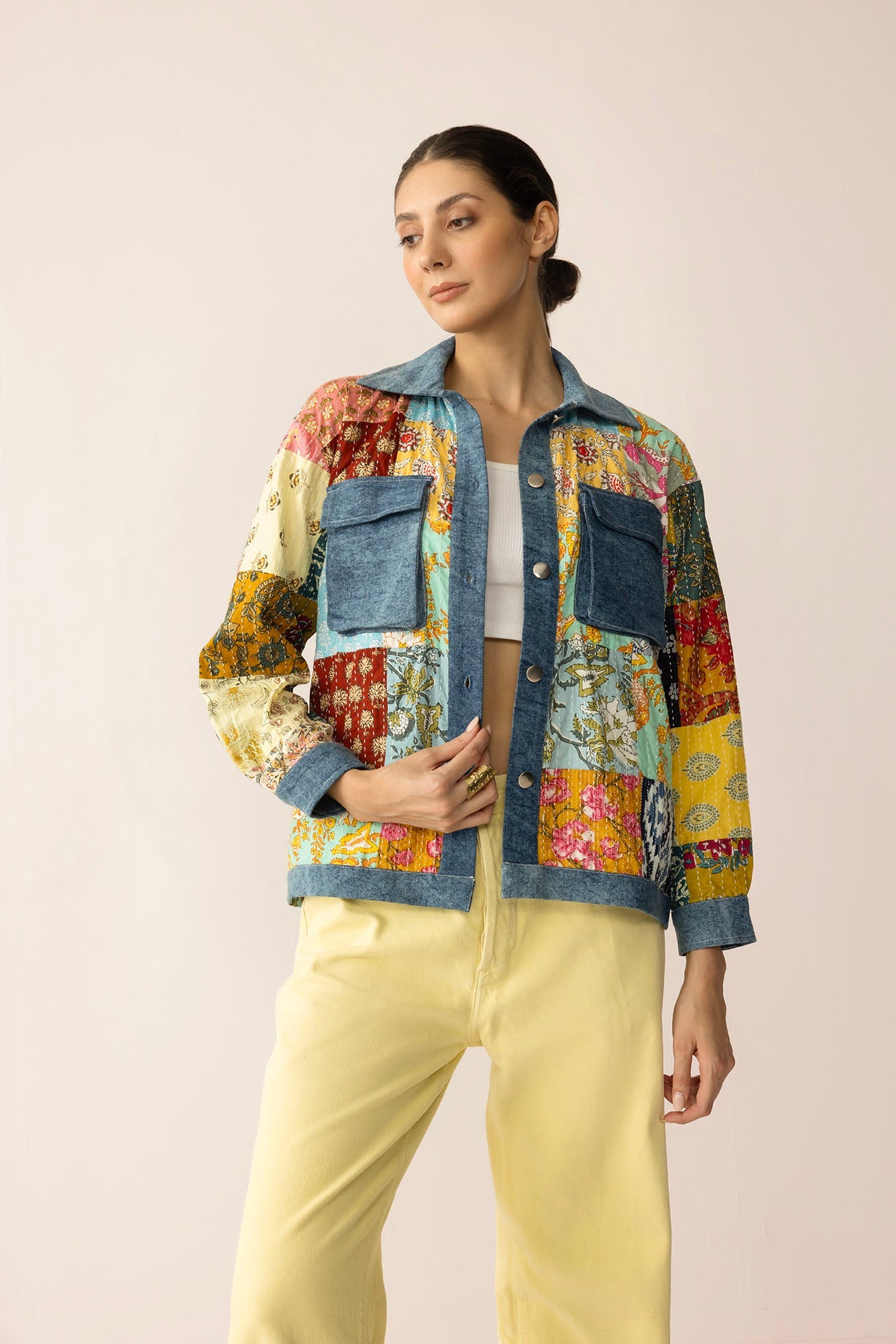 Loretta's Wild Patchwork Jacket in Painted Denim