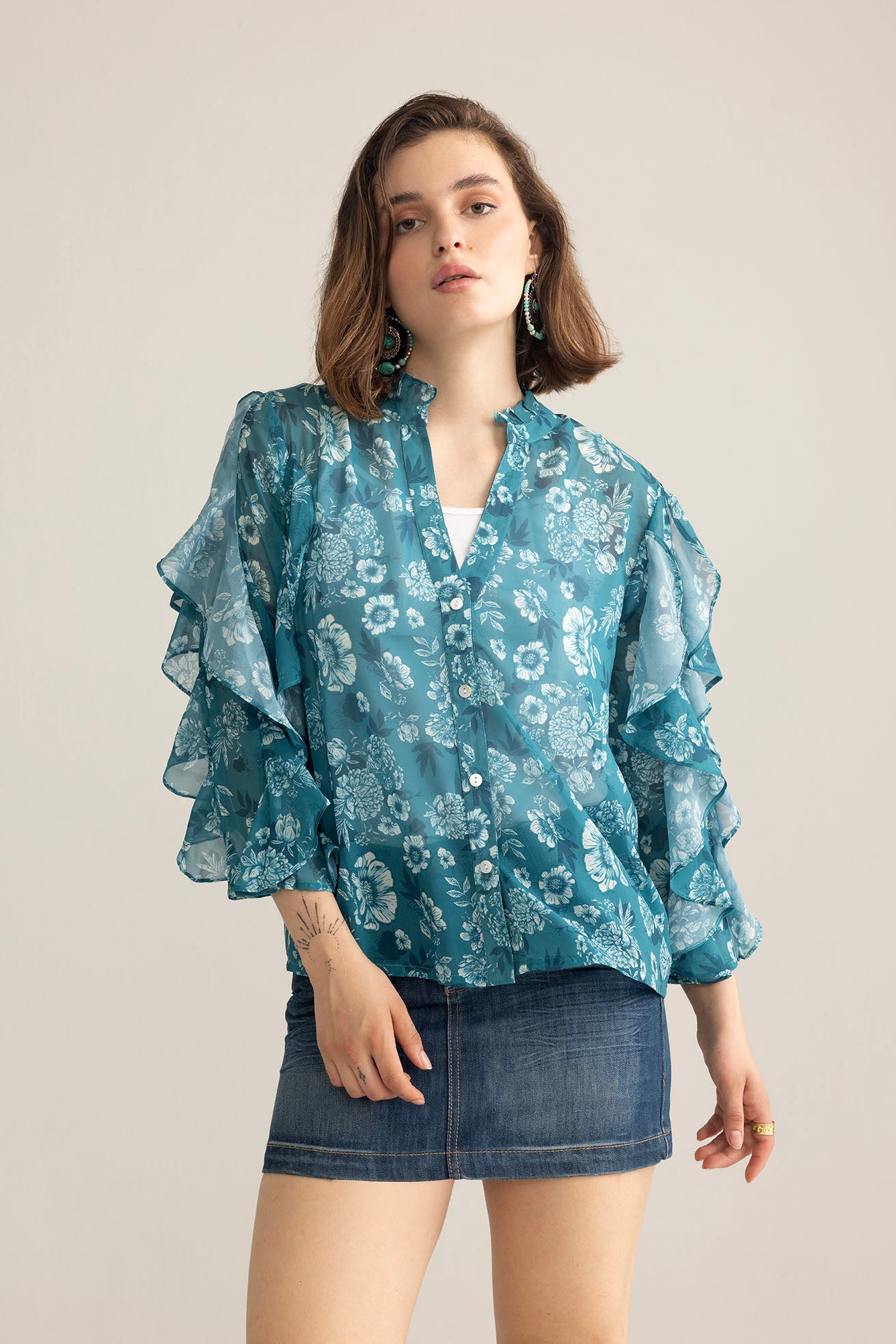 Bloom Reverie Ruffle Top in Blue