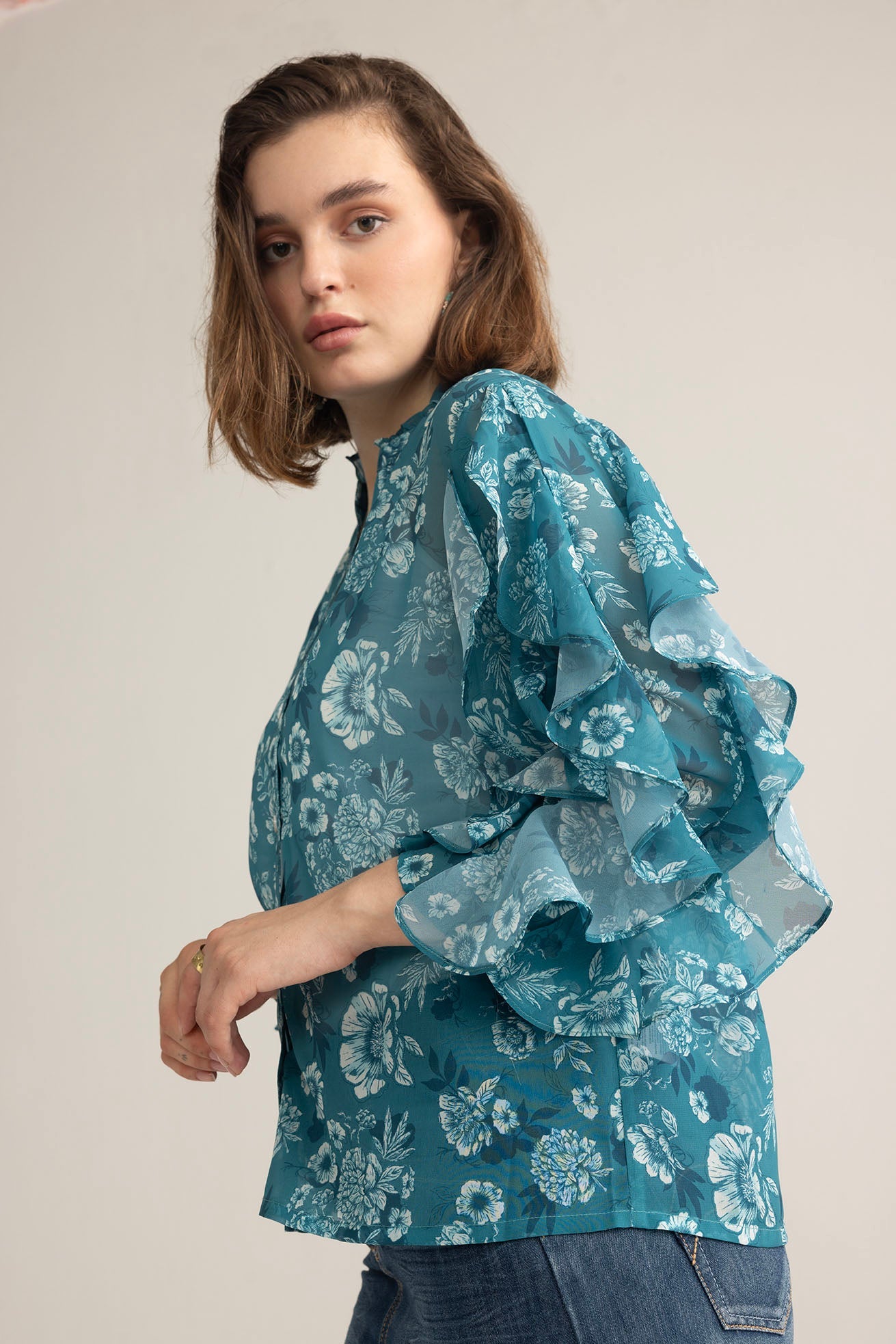 Bloom Reverie Ruffle Top in Blue