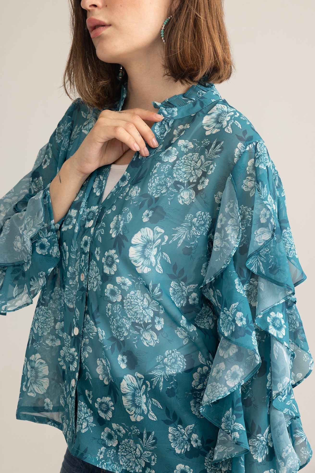 Bloom Reverie Ruffle Top in Blue