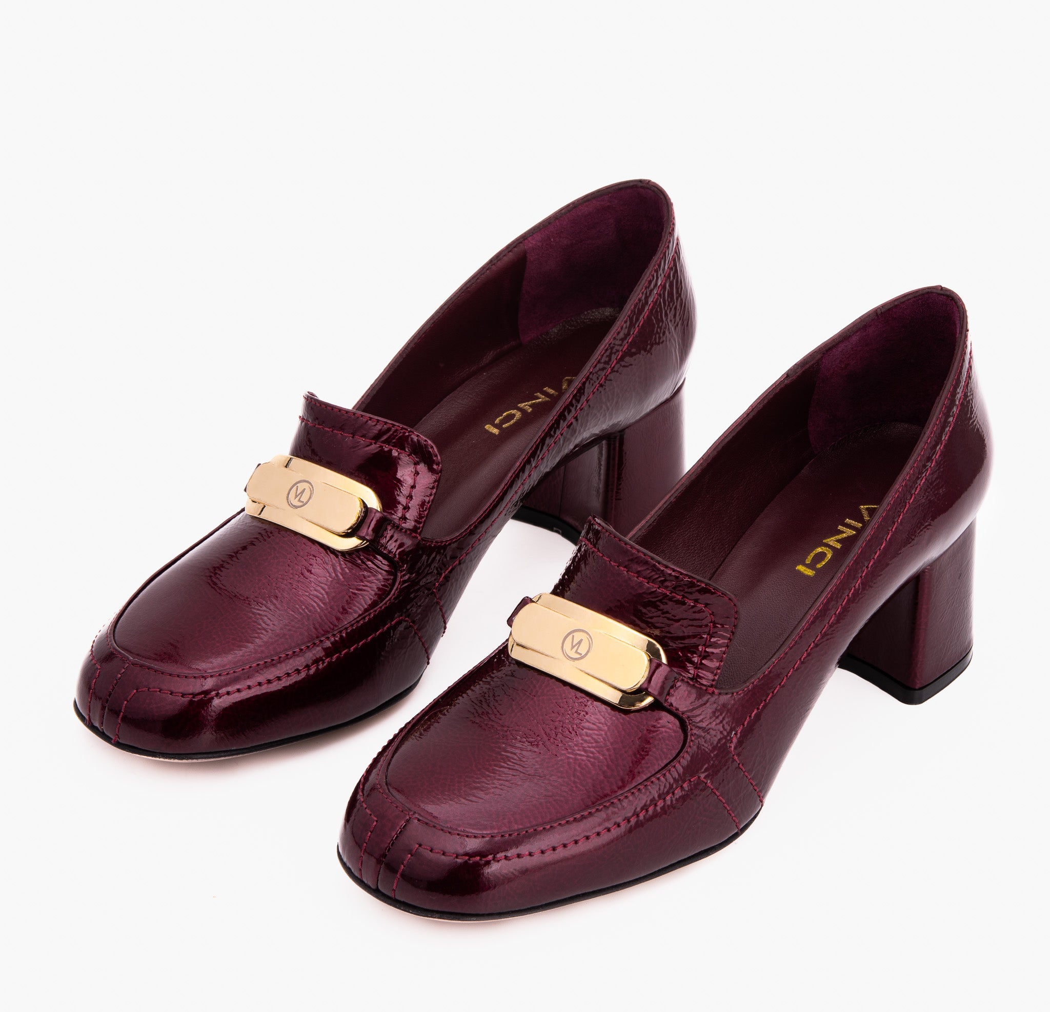 The Victoria Burgundy Leather Block Heel Pump Women Shoe