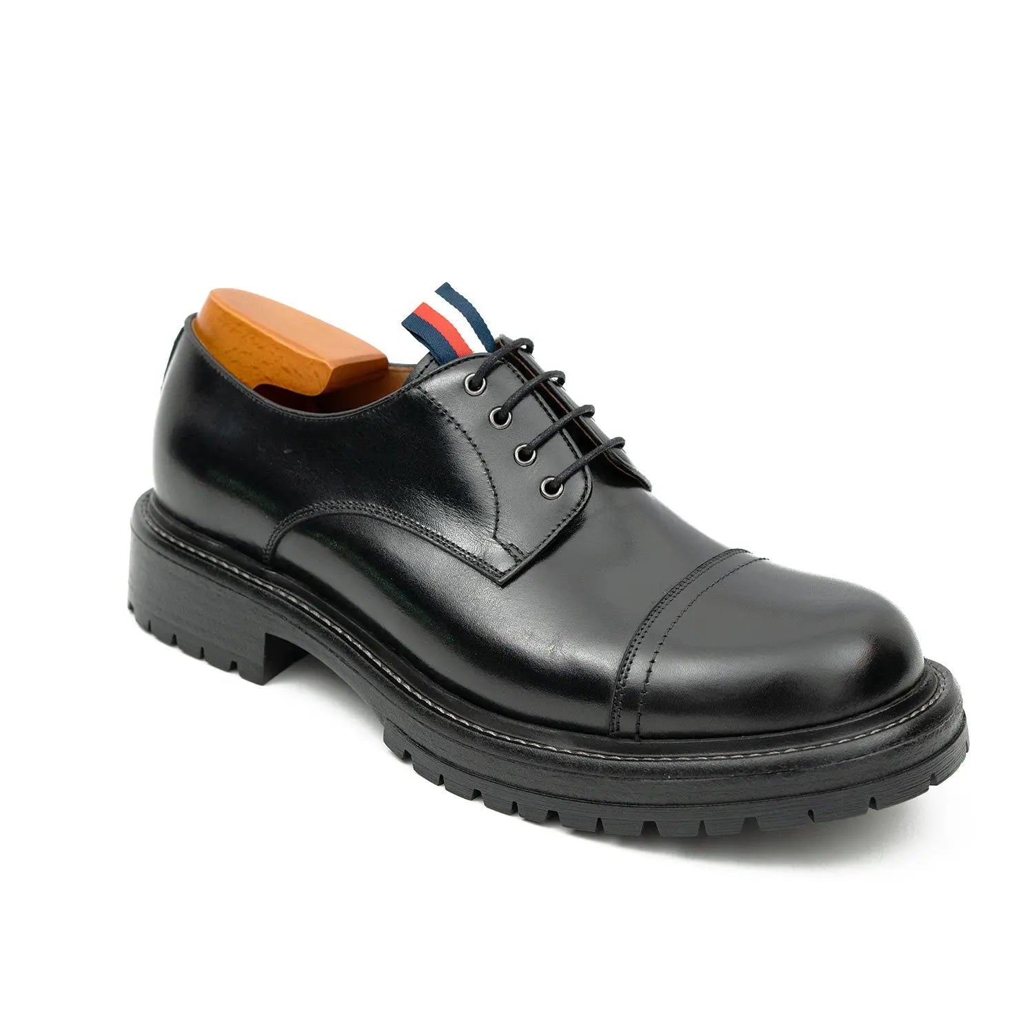 Unknown Brand Premium Big Cap Toe Derby Shoes Black