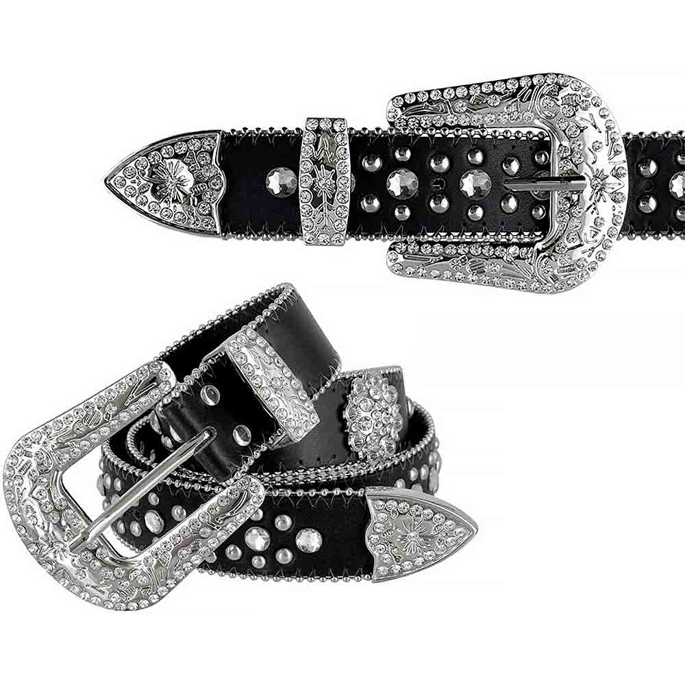 Black Flower With Studs And White Stones Studded Rhinestones Belts