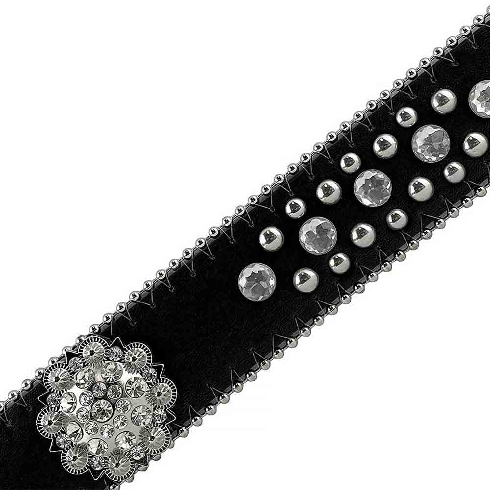 Black Flower With Studs And White Stones Studded Rhinestones Belts