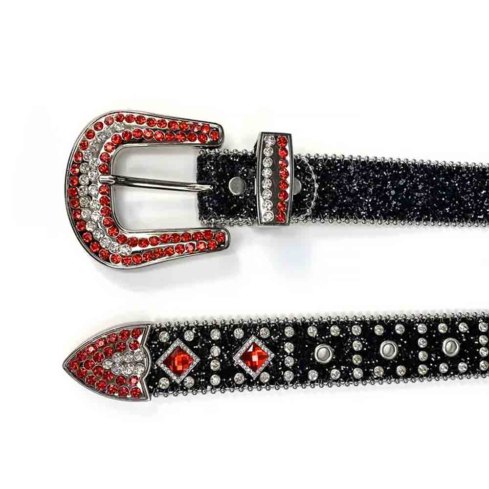 Black Strap With Big Red & Transparent Studded Rhinestone Belt