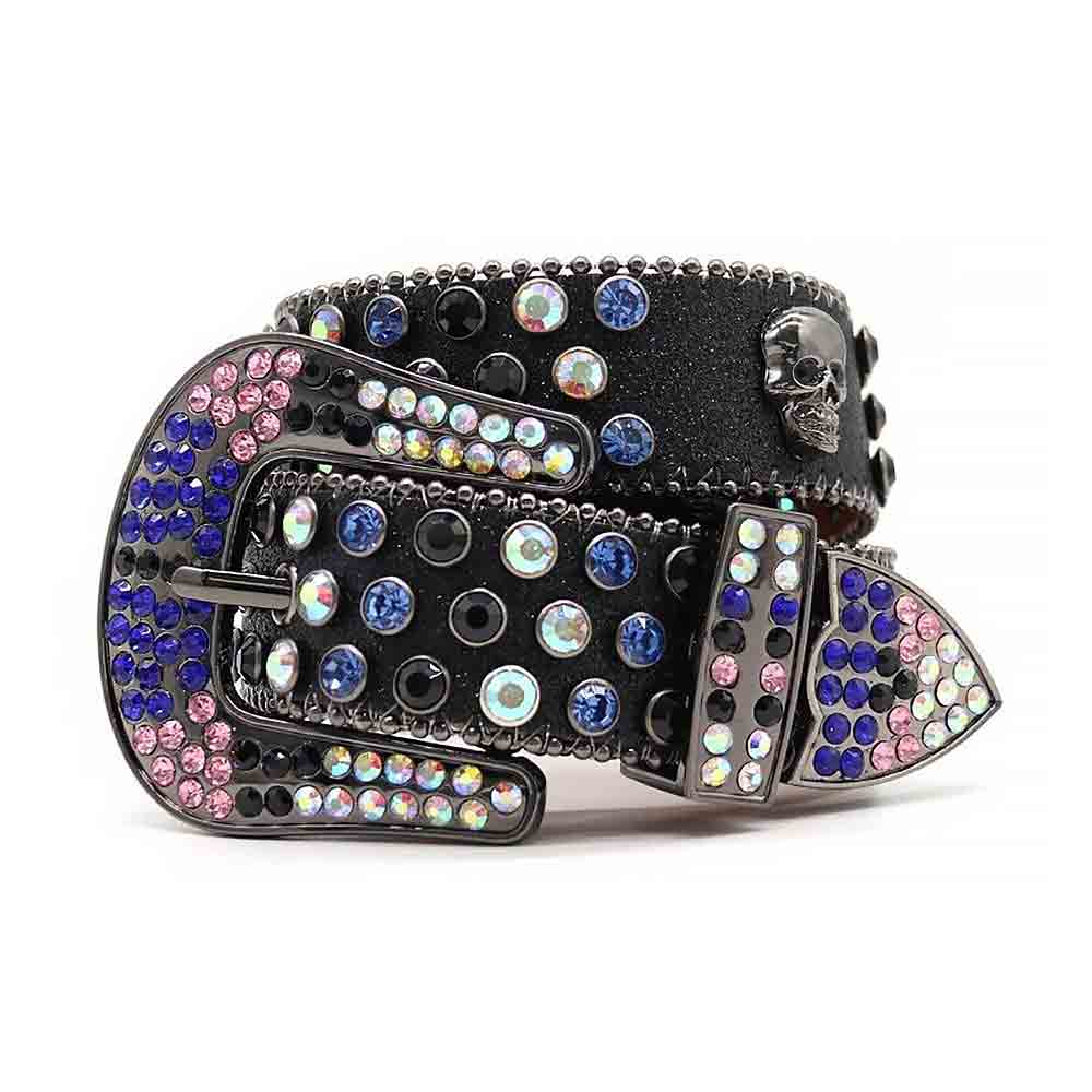 Black Skull Strap With Multi Studded Rhinestone Belt