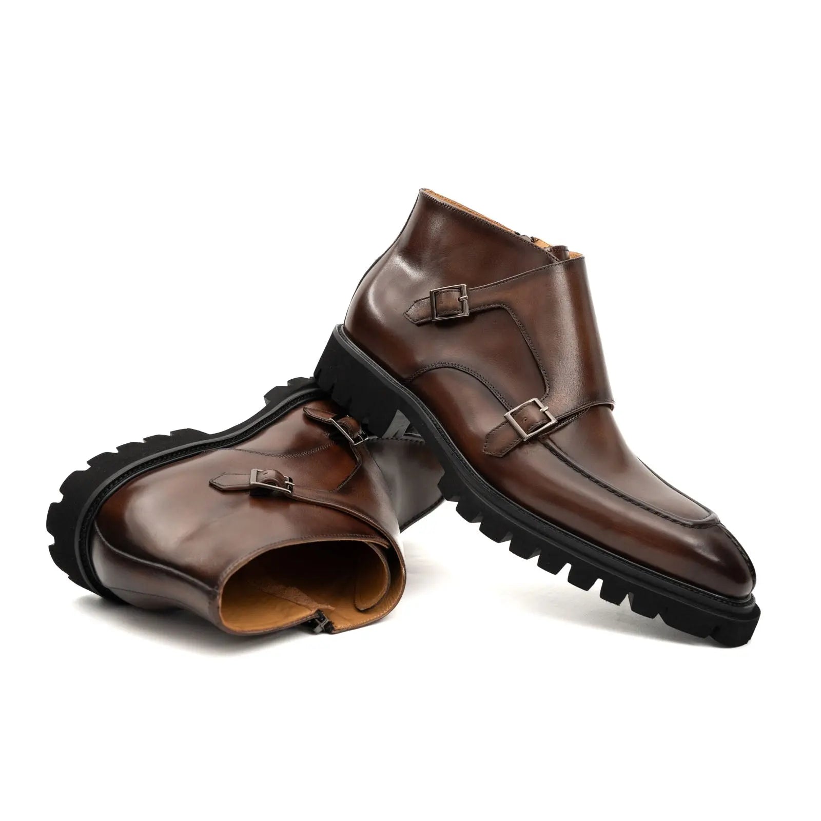 Divinch Double Monk Burnished Boot Calfskin Leather Brown