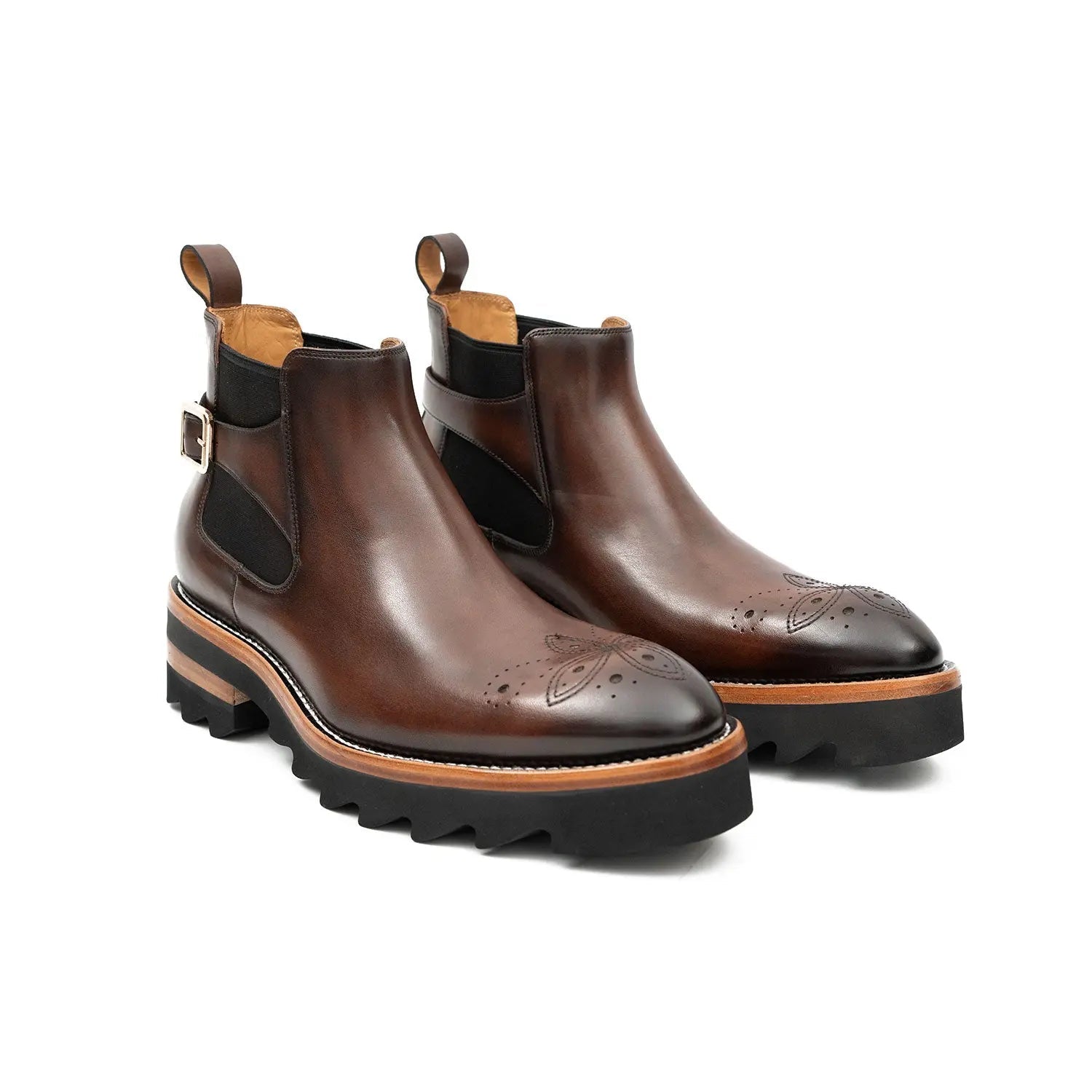 Brogue Chelsea Boots Leather Brown Classic Dress Shoes