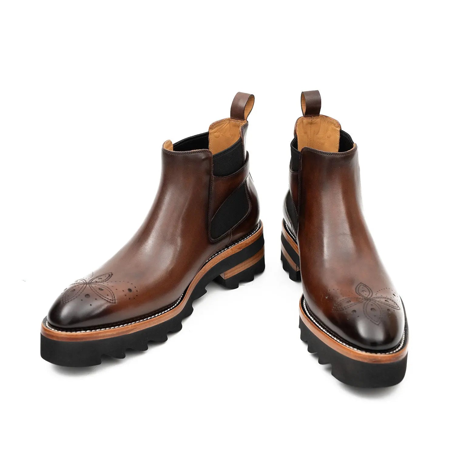 Brogue Chelsea Boots Leather Brown Classic Dress Shoes