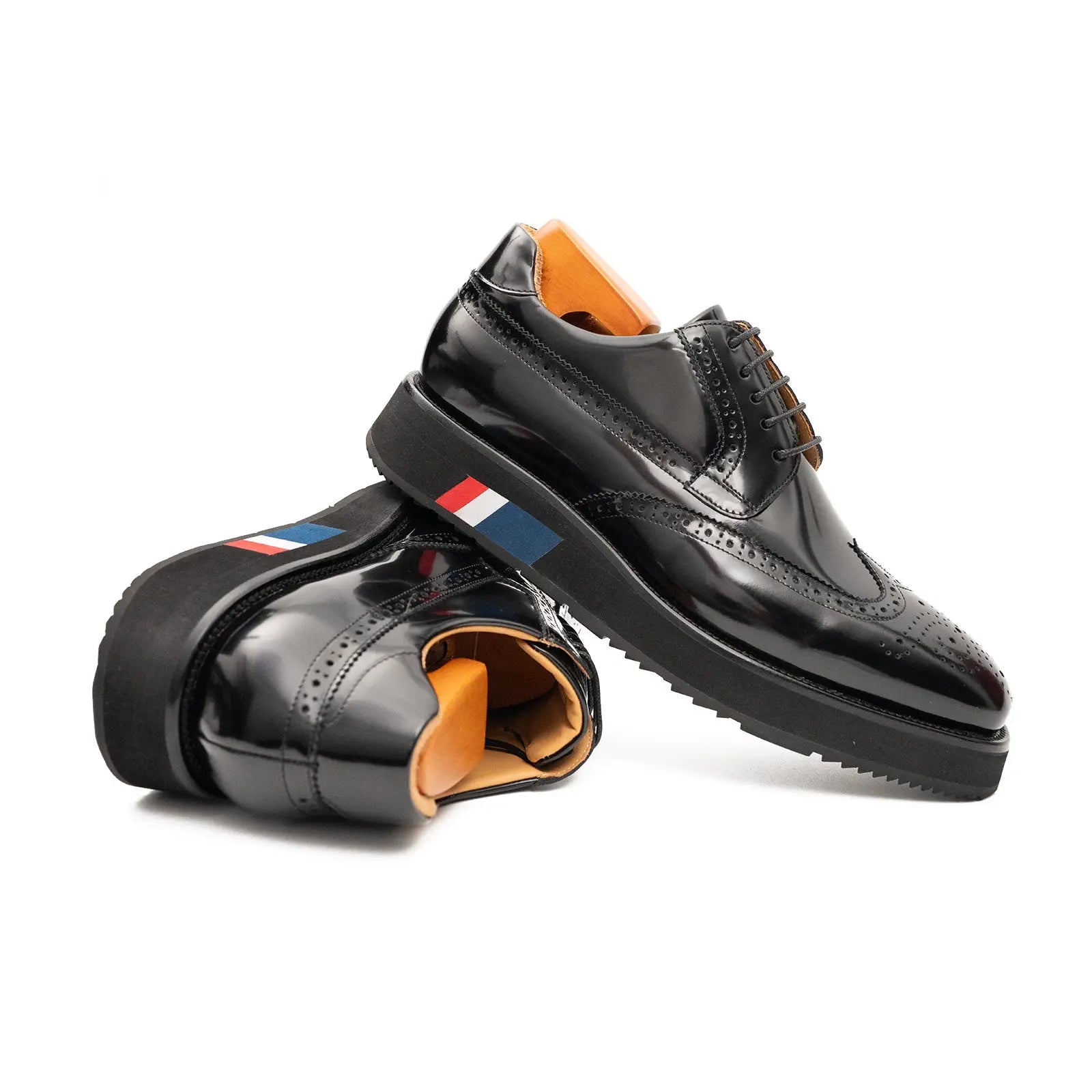 DIVINCH Brogue Wingtip Derby Black Platform Dress Shoe