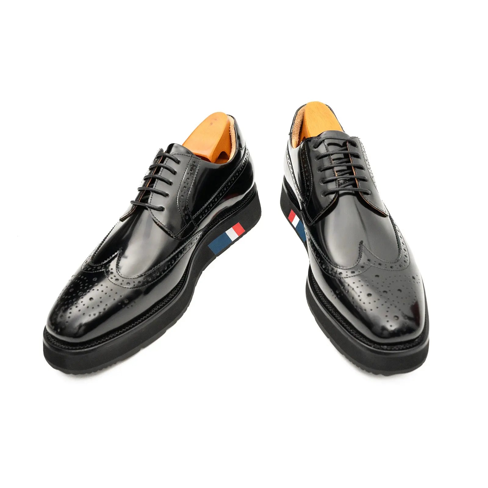 DIVINCH Brogue Wingtip Derby Black Platform Dress Shoe