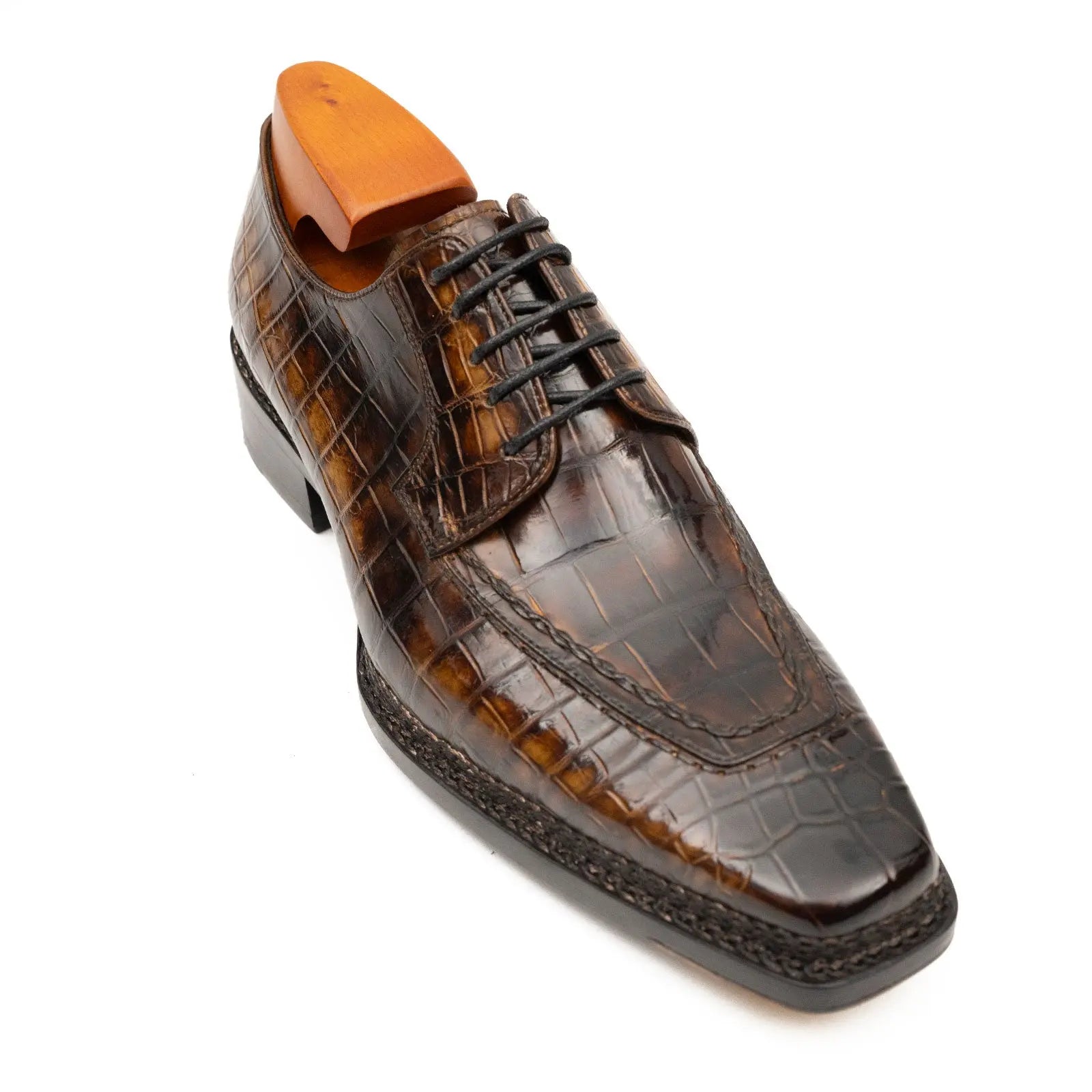 Unknown Brand Crocodile Derby Men’s Crocodile Leather Brown 8014