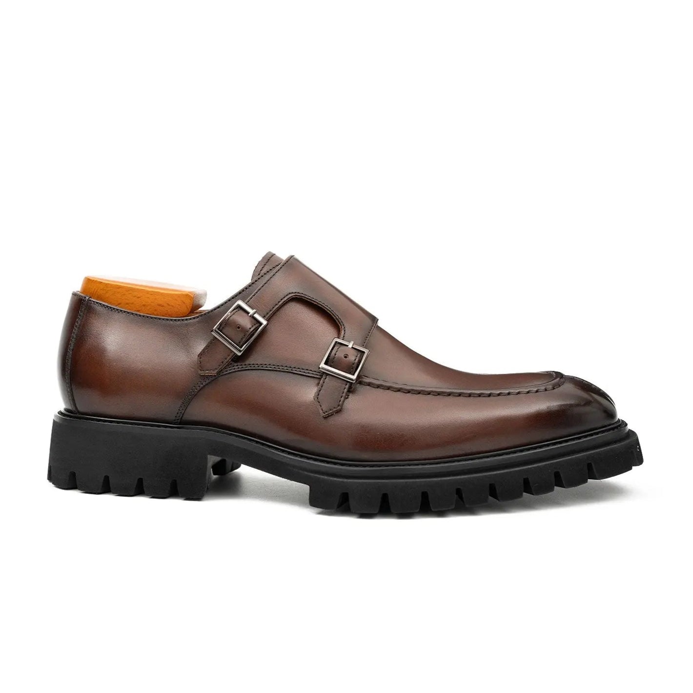 Classic Double Monk Strap Men's Leather Brown Shoes