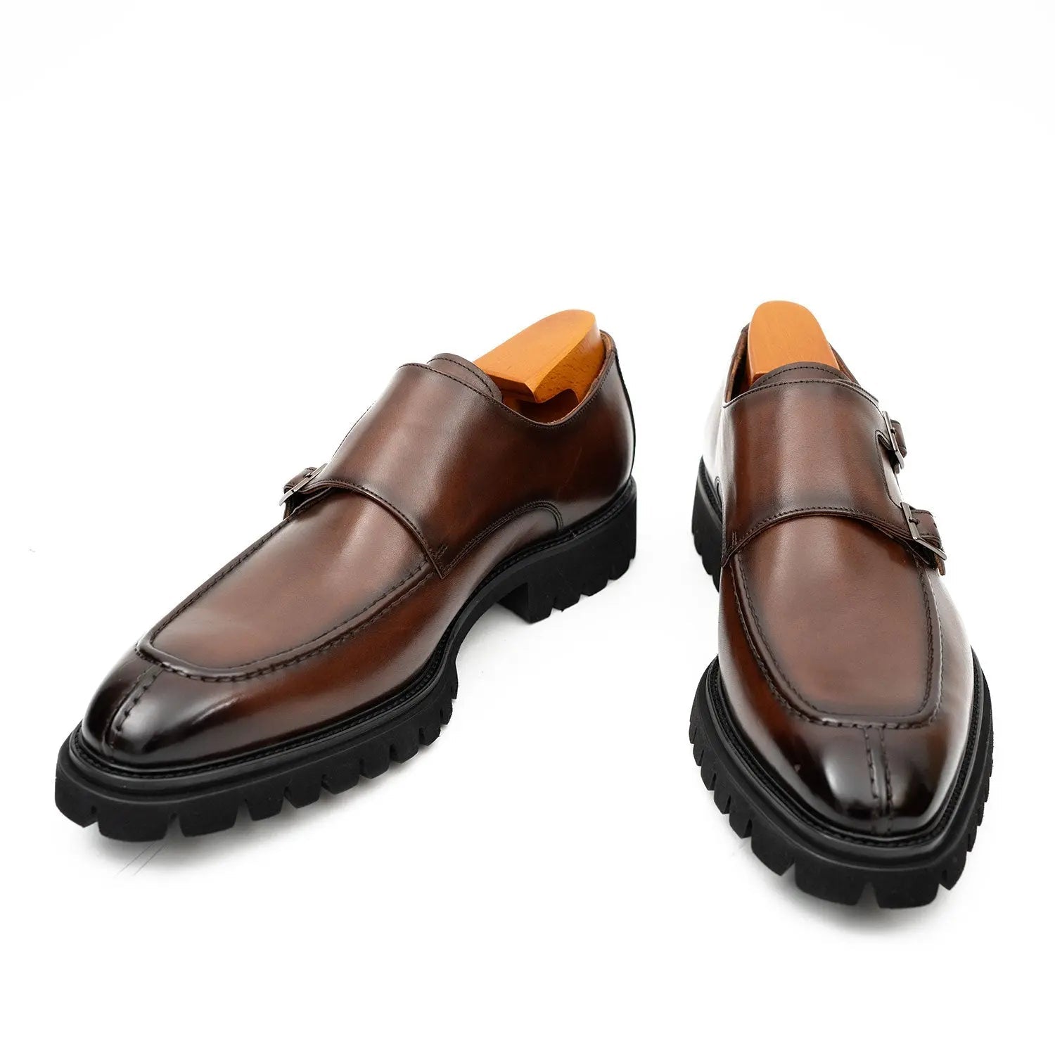 Classic Double Monk Strap Men's Leather Brown Shoes