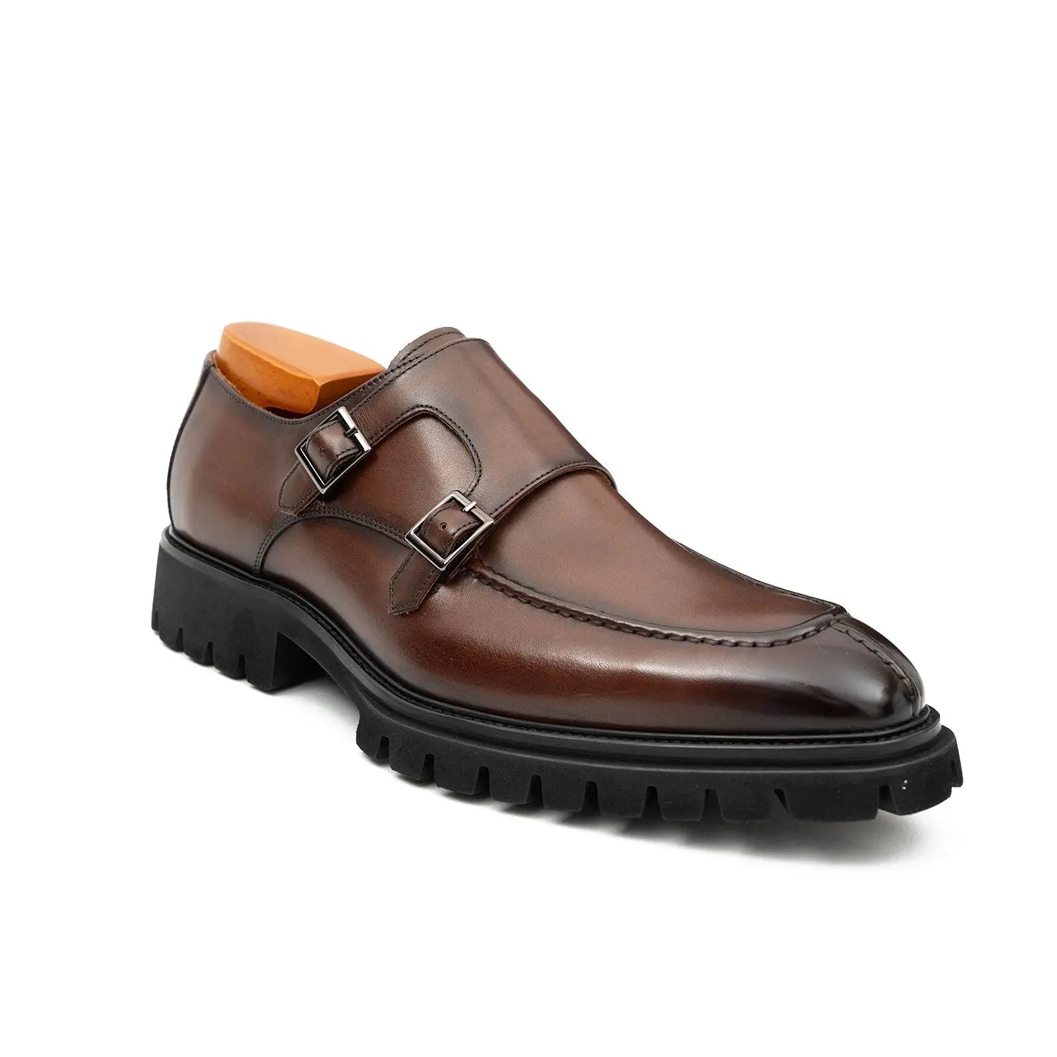 Classic Double Monk Strap Men's Leather Brown Shoes