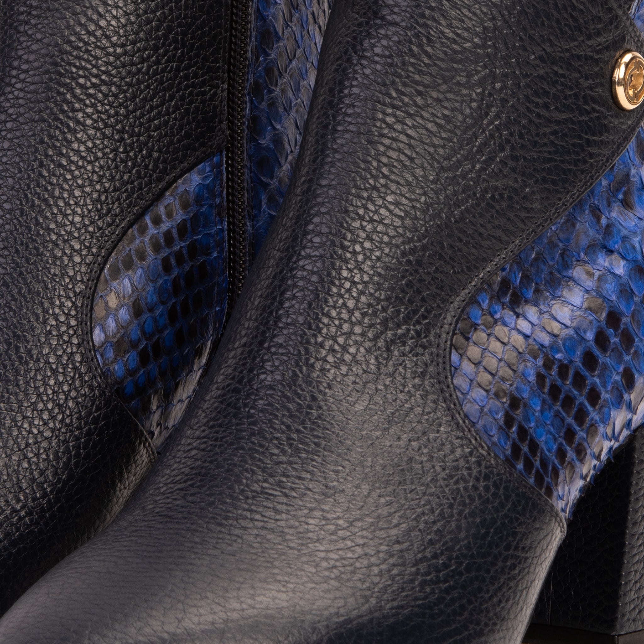 The Saturn Sax Blue Pythn Leather Block Heel Women Boot