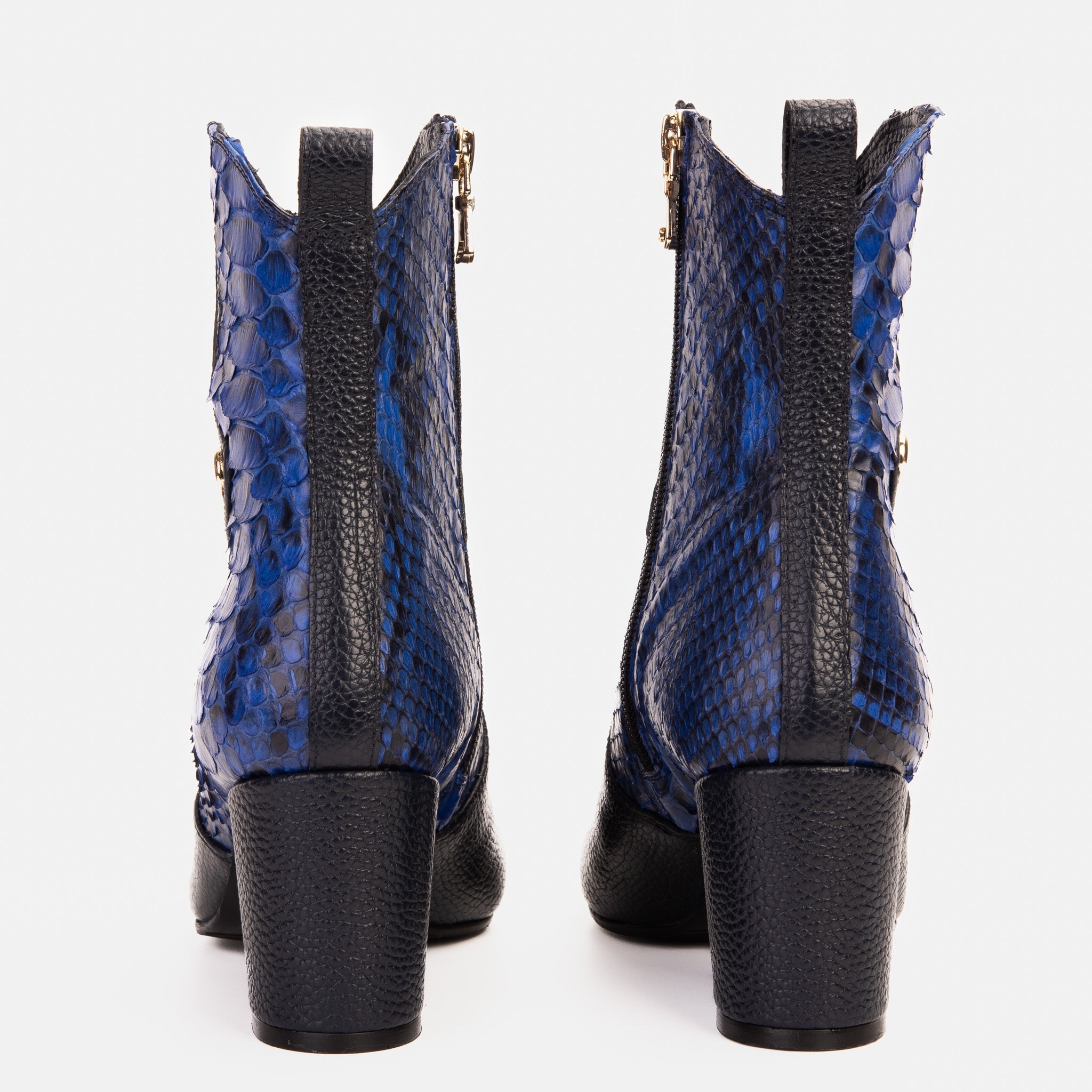 The Saturn Sax Blue Pythn Leather Block Heel Women Boot
