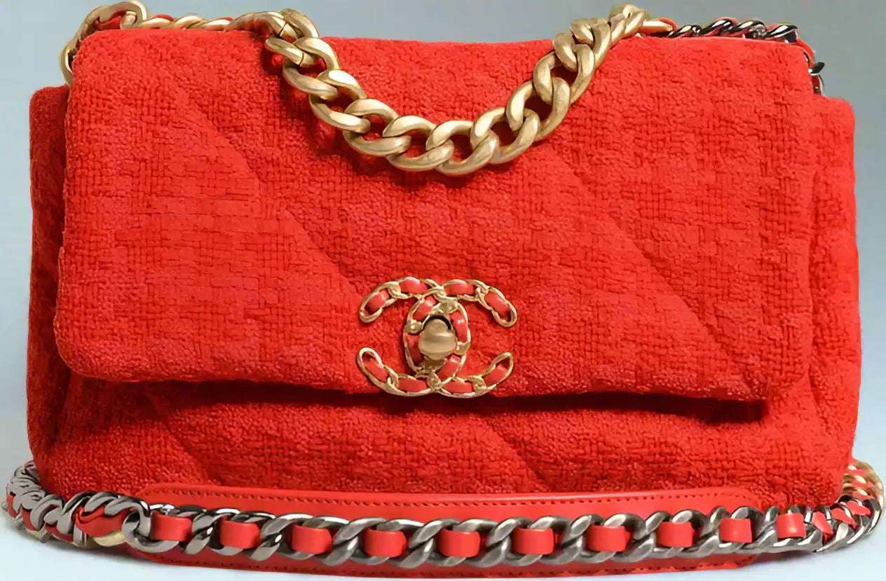 CHANEL (PRELOVED) Red Tweed 2WAY Hand Chain Medium Shoulder Bag Purse