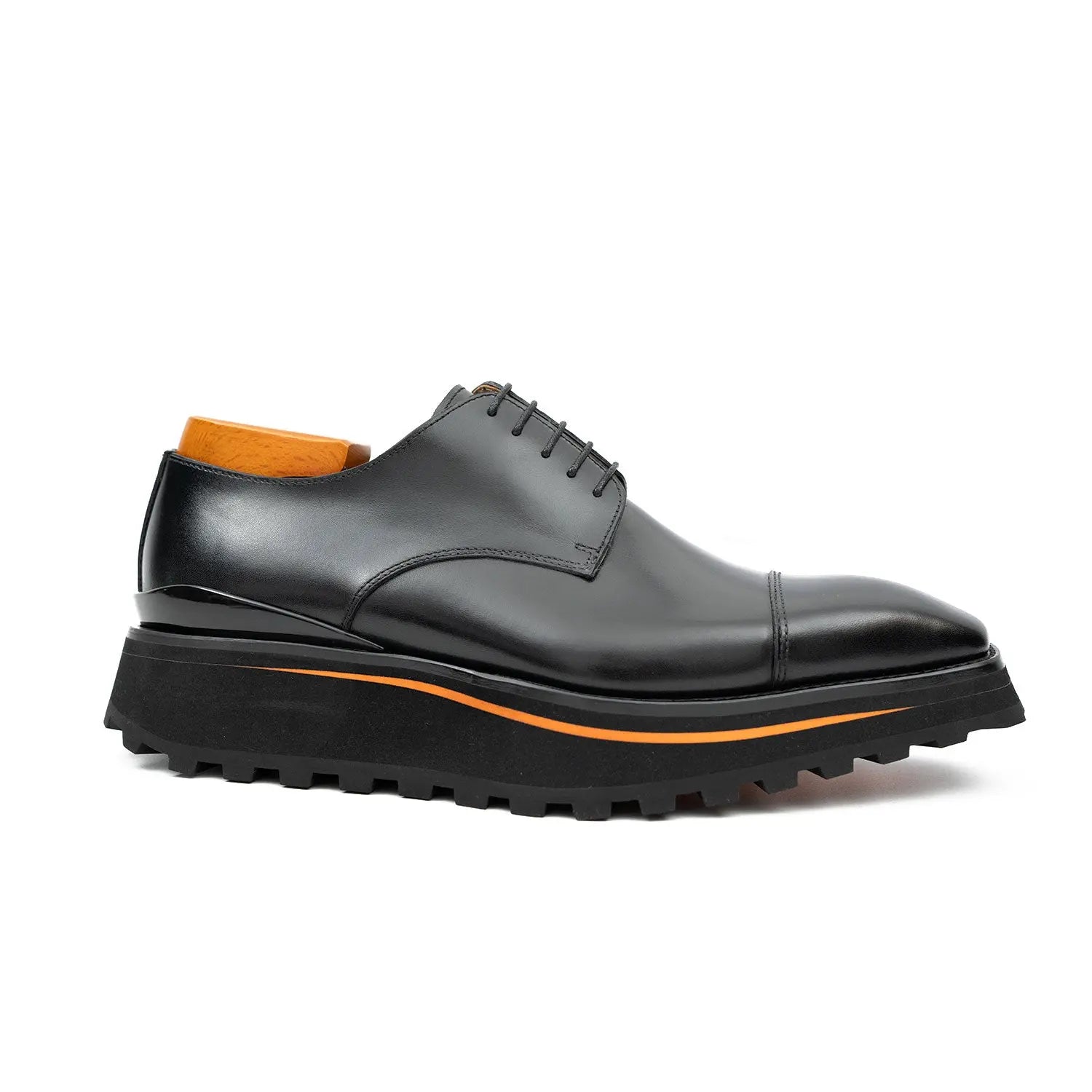 Three Quarters Derby Calf Leather Dress Shoes Black