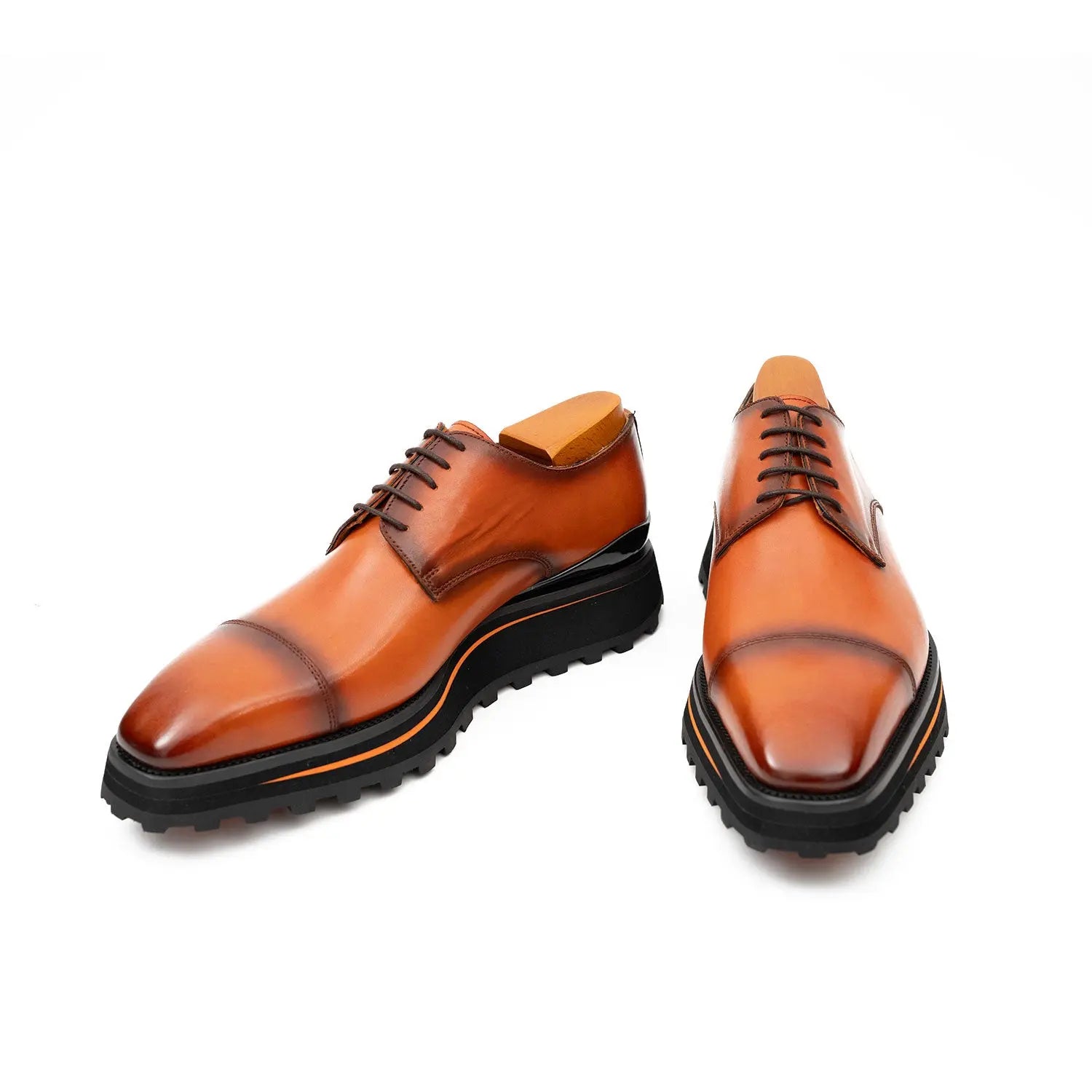 Three Quarters Derby Dress Shoes Calf Leather Brown
