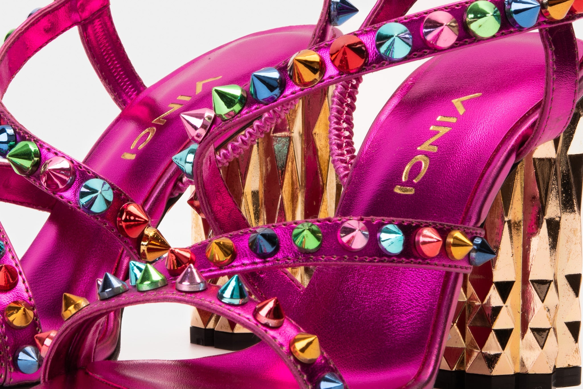 The Caris Fuchsia Block Heel Spike Leather Women Sandal Final Sale!