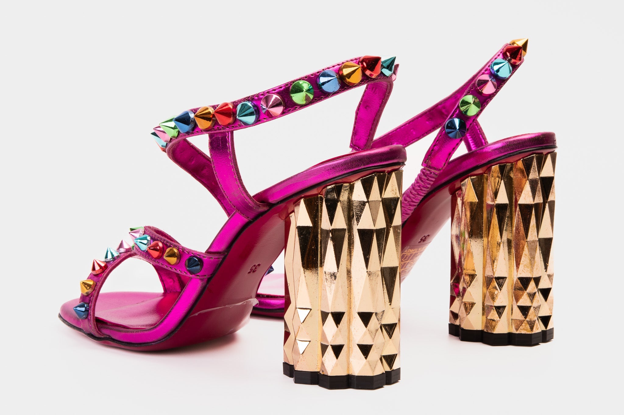 The Caris Fuchsia Block Heel Spike Leather Women Sandal Final Sale!