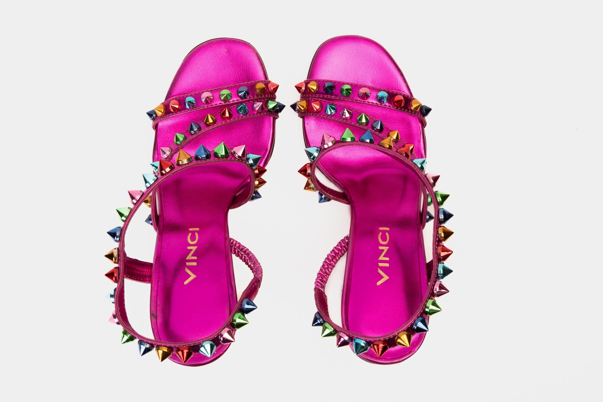 The Caris Fuchsia Block Heel Spike Leather Women Sandal Final Sale!