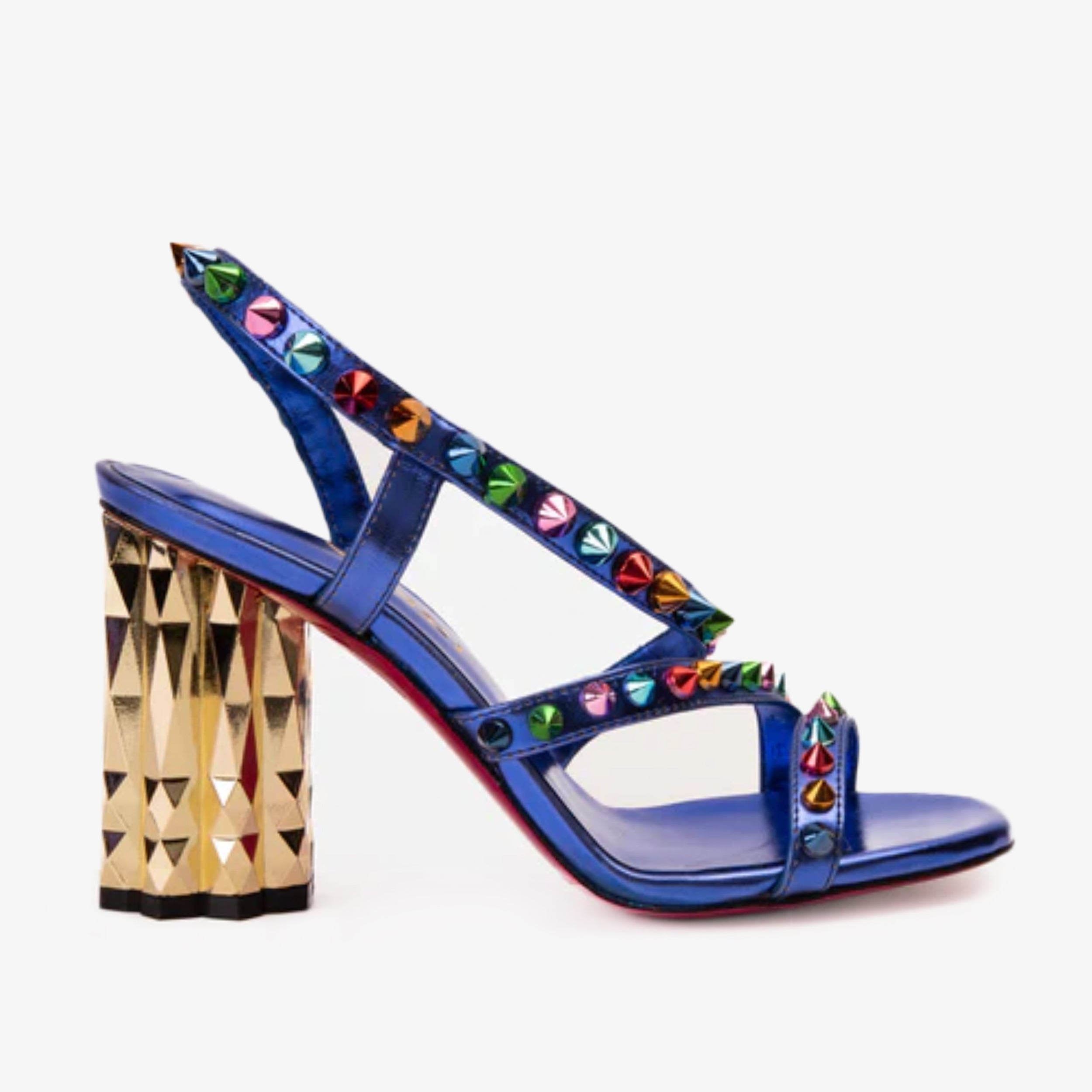 The Caris Sax Blue Block Heel Spike Leather Women Sandal Final Sale!