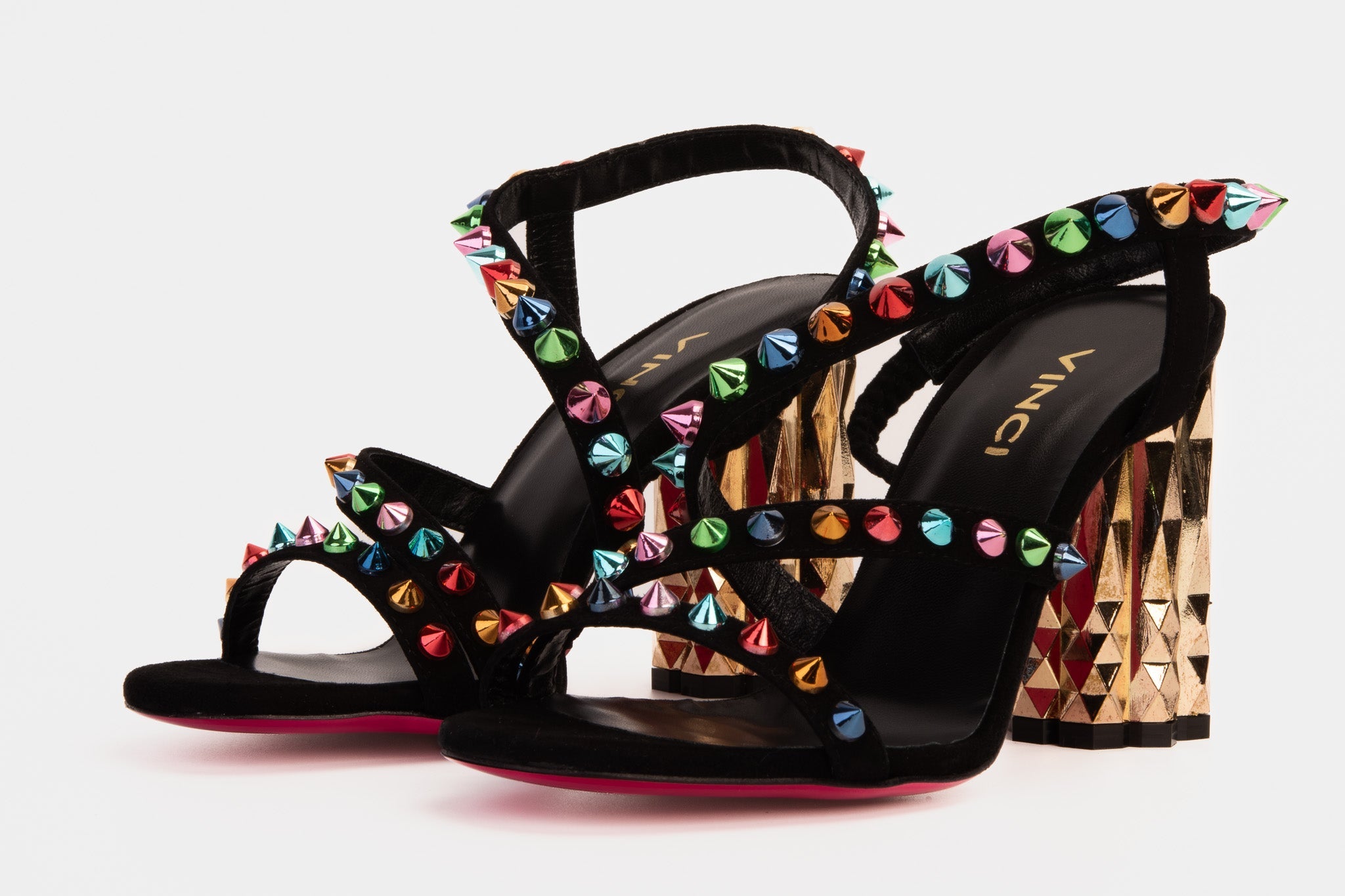 The Caris Black Block Heel Spike Leather Women Sandal Final Sale!