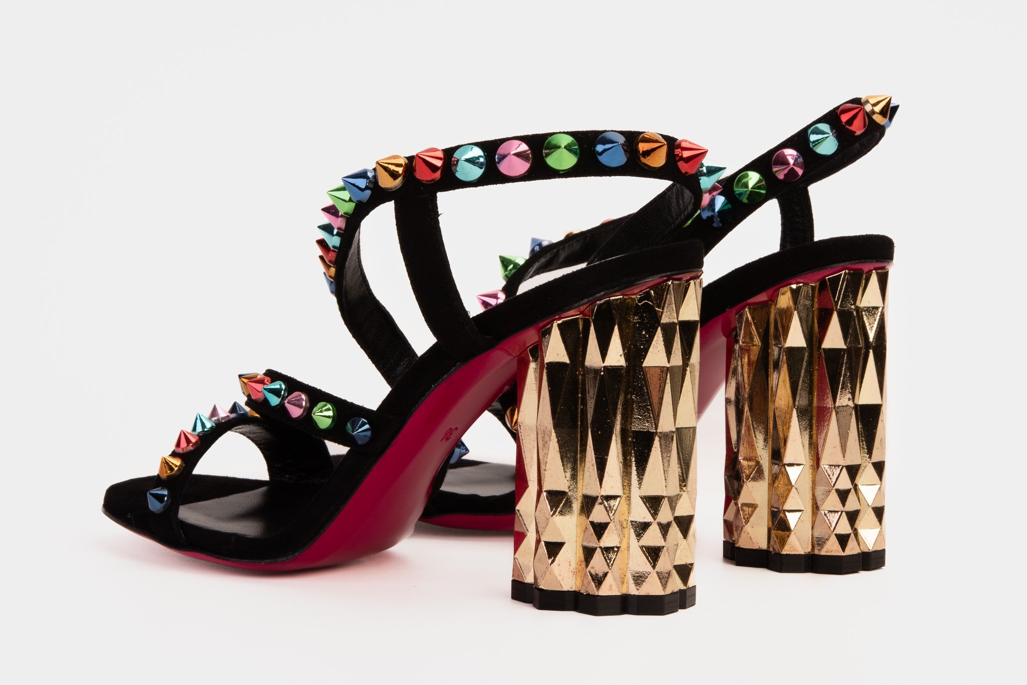 The Caris Black Block Heel Spike Leather Women Sandal Final Sale!