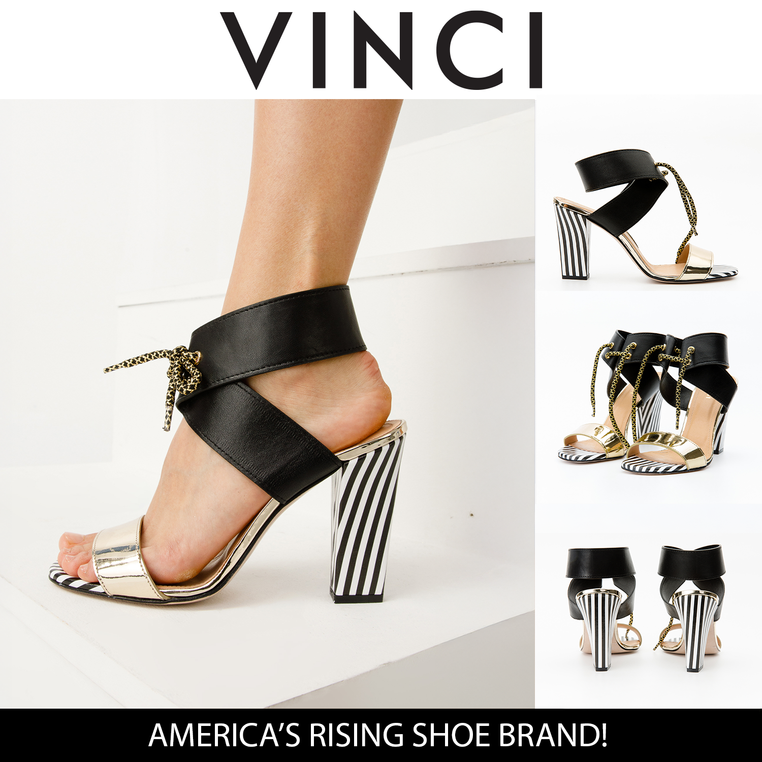 Vinci Leather Shoes The Bloke Black Leather Ankle Strap Women Sandal