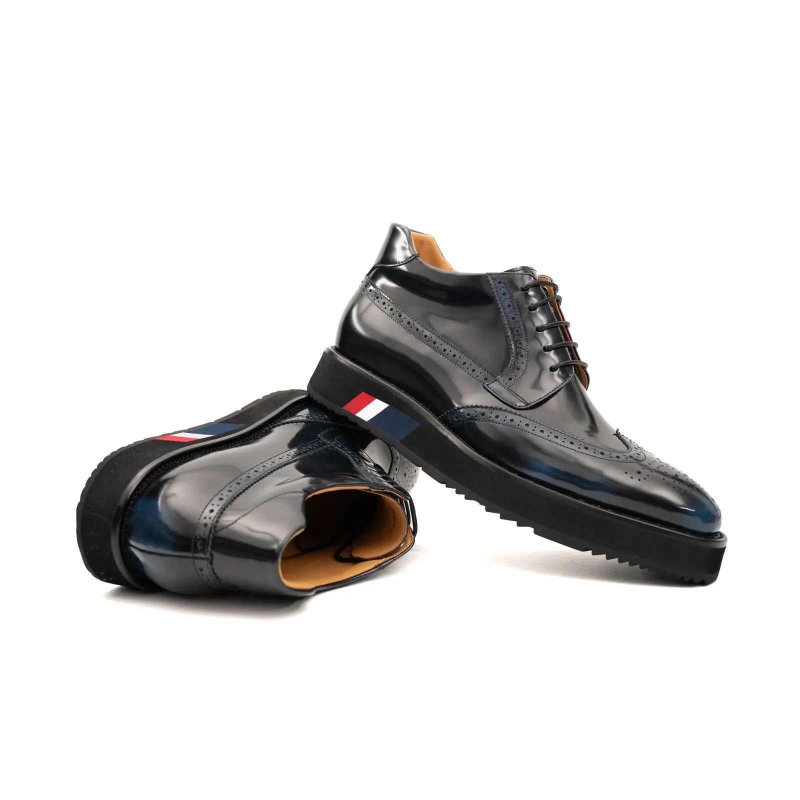 Divinch Navy Patent Calfskin Brogue Platform Bootie