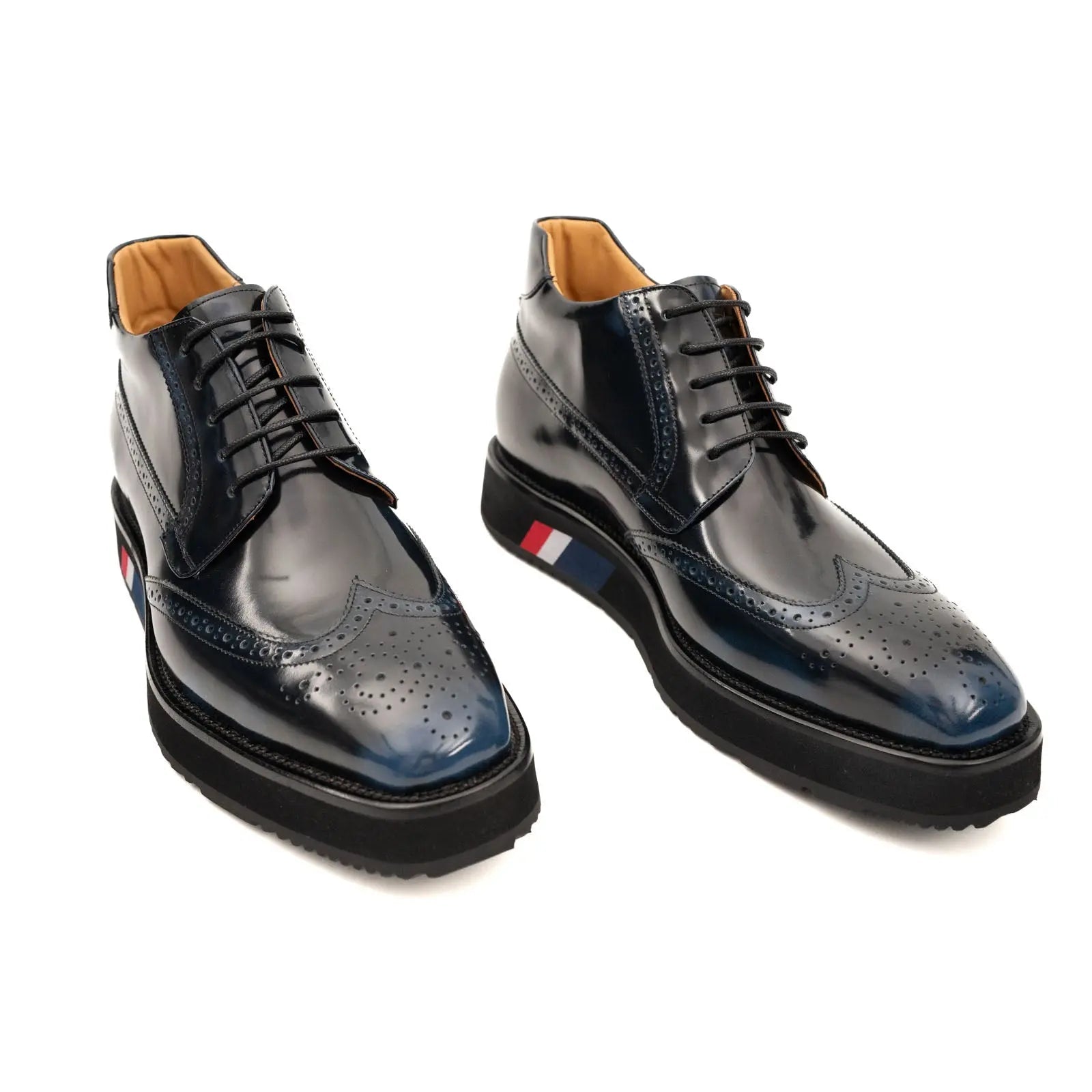 Divinch Navy Patent Calfskin Brogue Platform Bootie