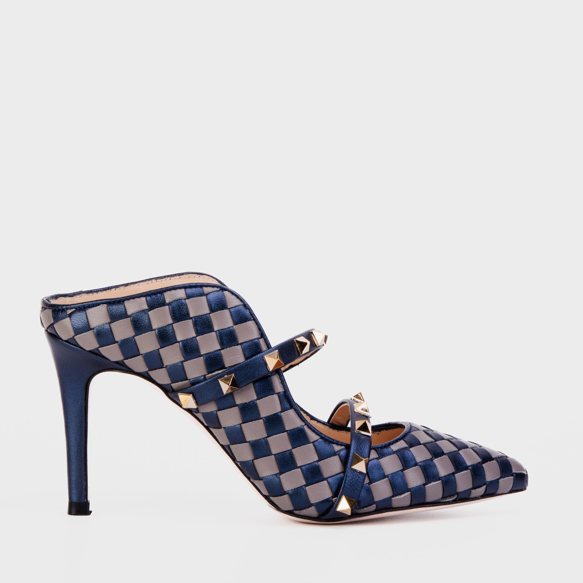 The Dosso Navy Blue Handwoven Pointy Toe Leather Women Sandal