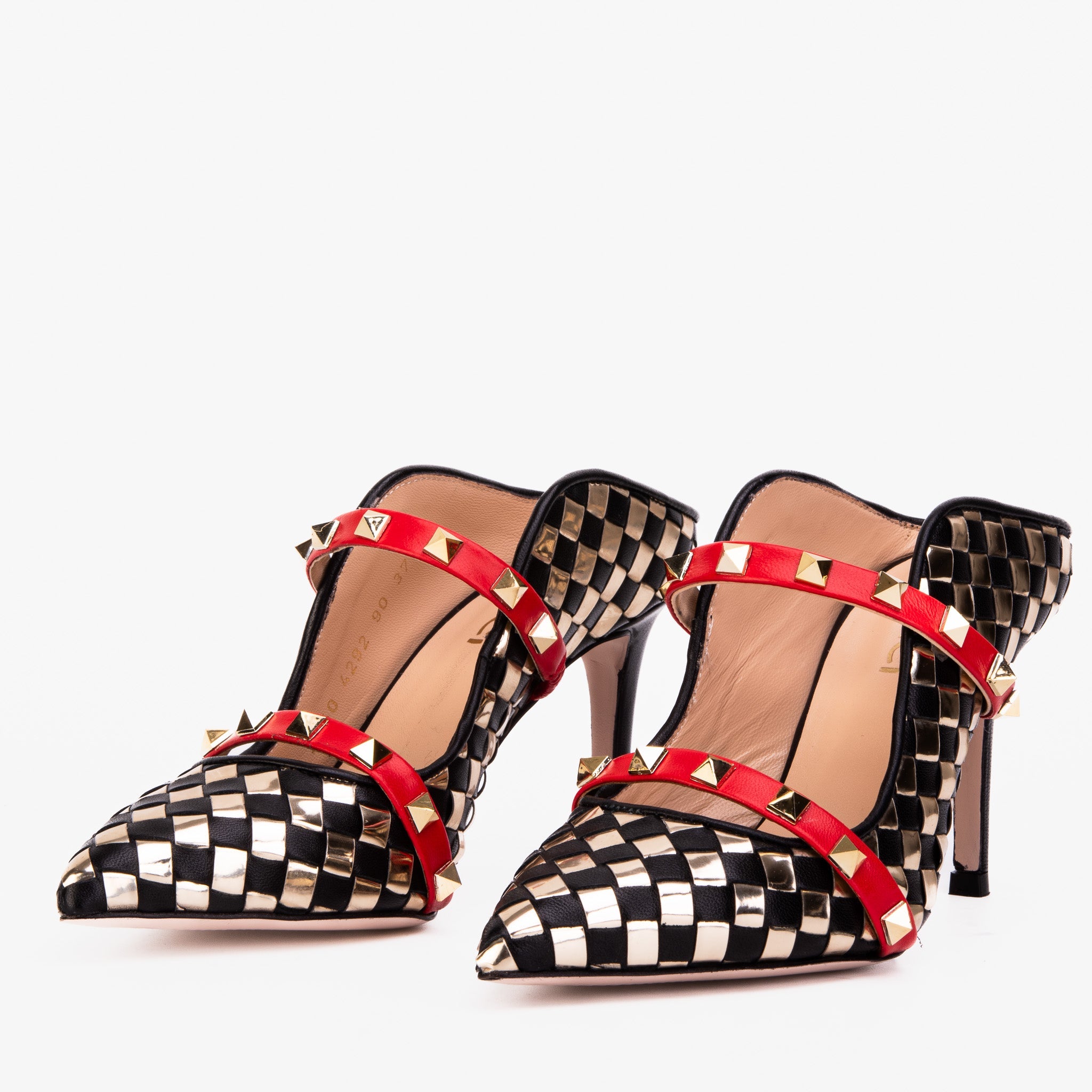 The Dosso Black Handwoven Leather Pointy Toe Women Sandal