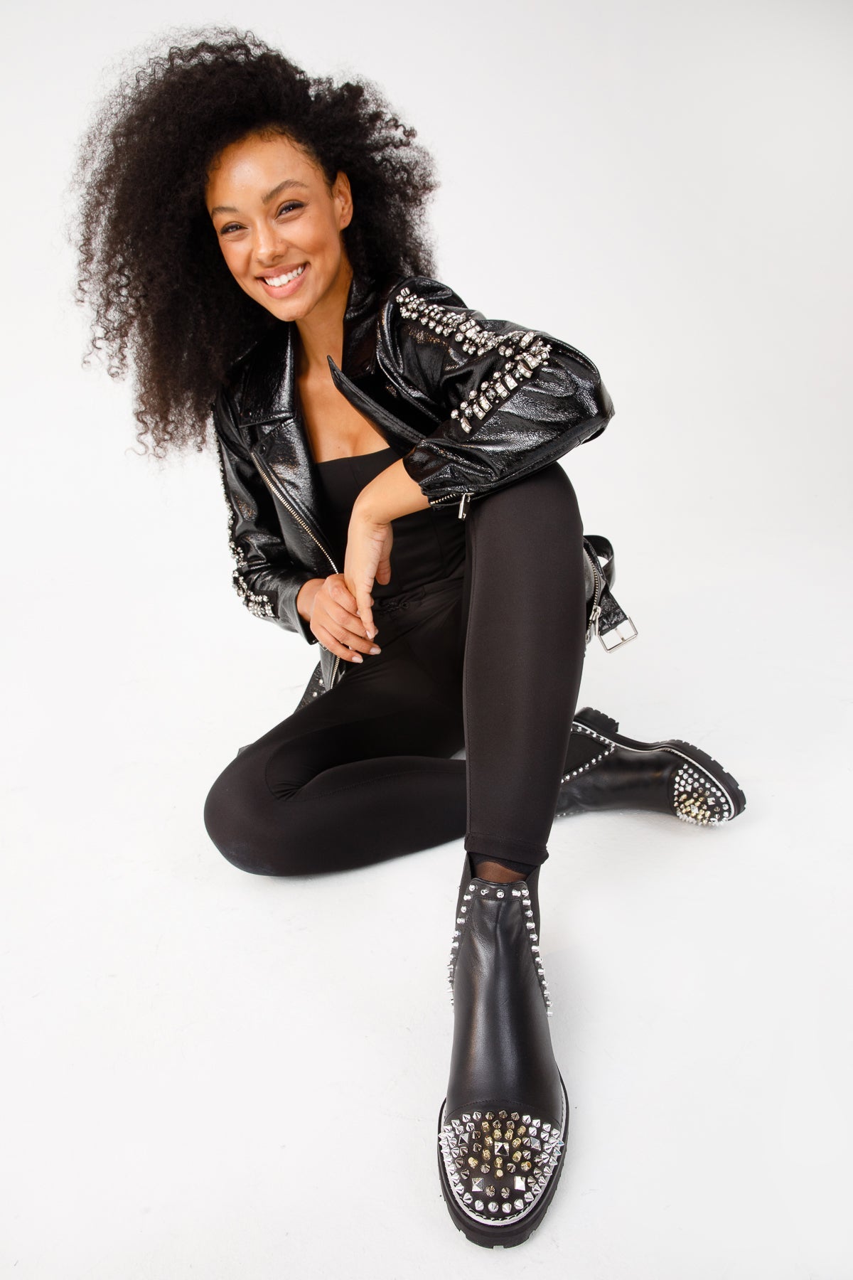 The Vuvulane Black Spike Leather Ankle Women Boot