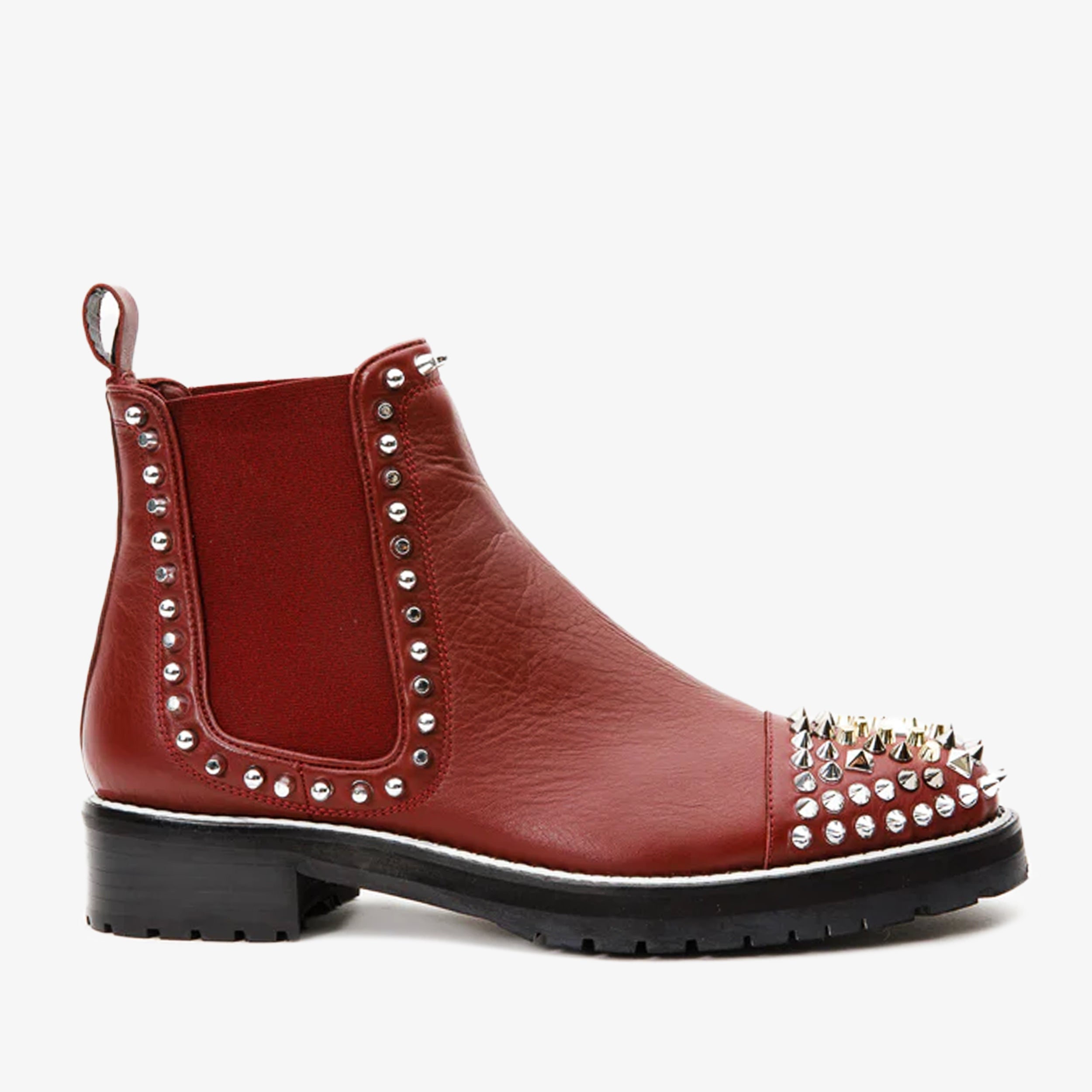 The Vuvulane Burgundy Spike Leather Ankle Women Boot