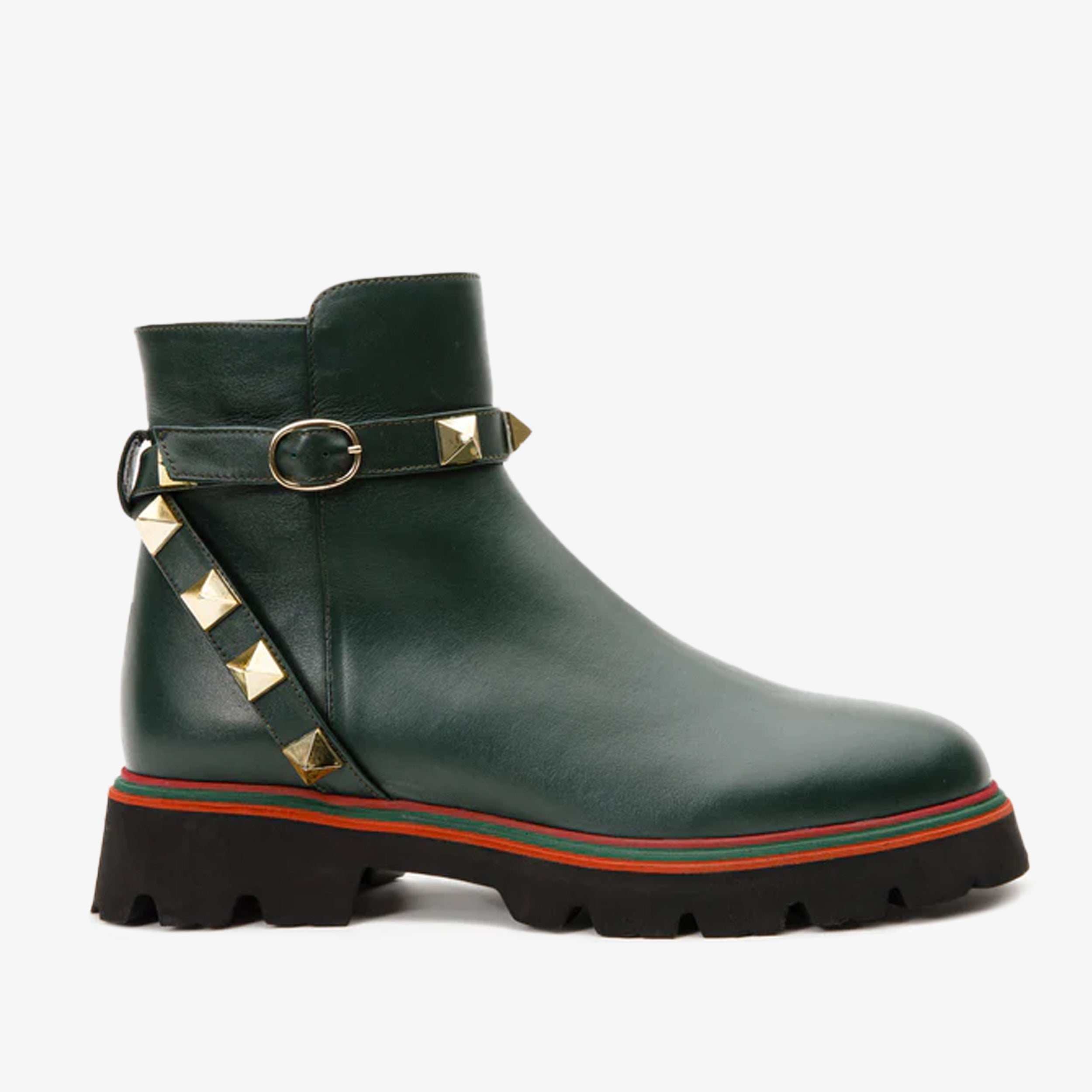 The Prag Green Leather Ankle Women Booto