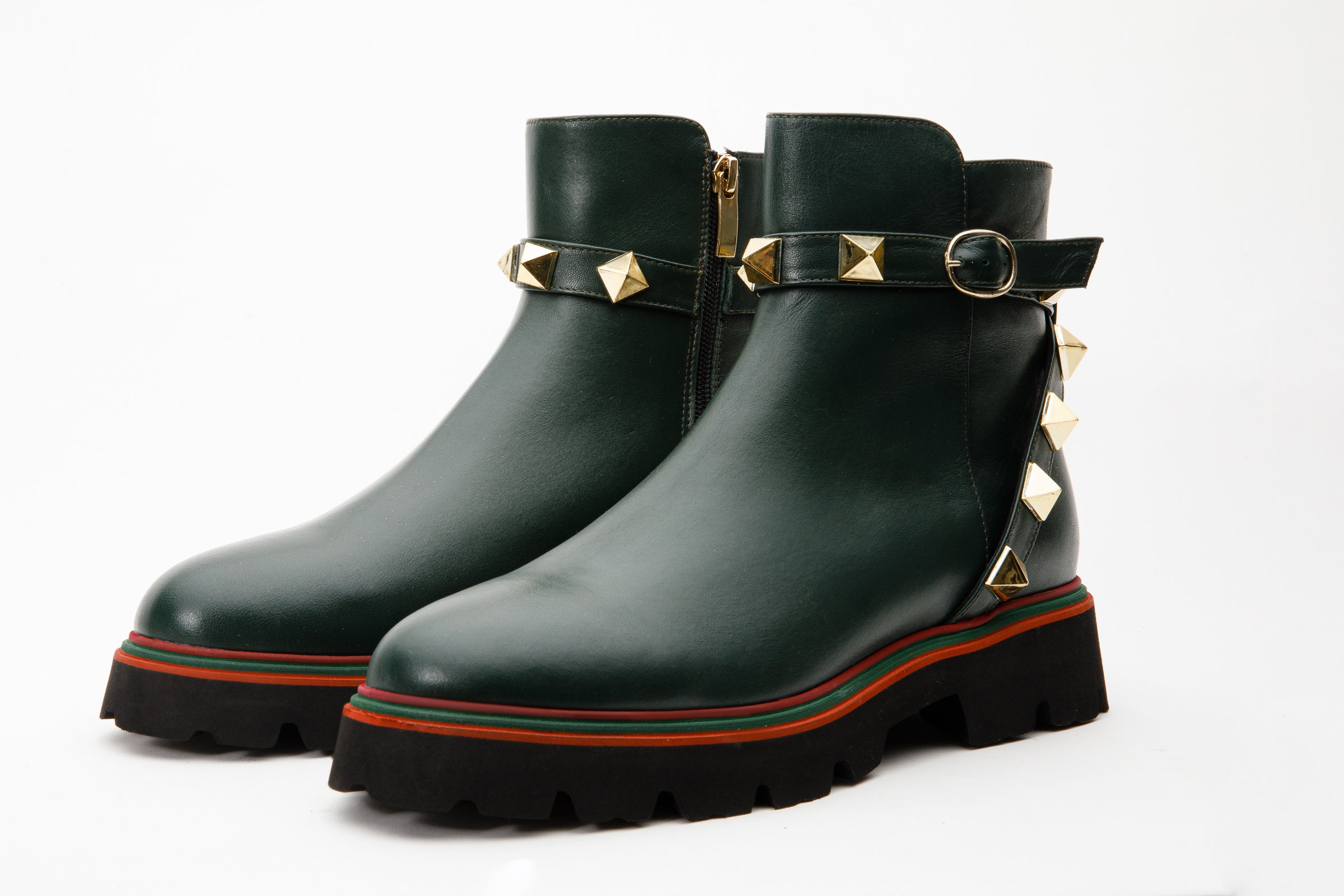 The Prag Green Leather Ankle Women Booto