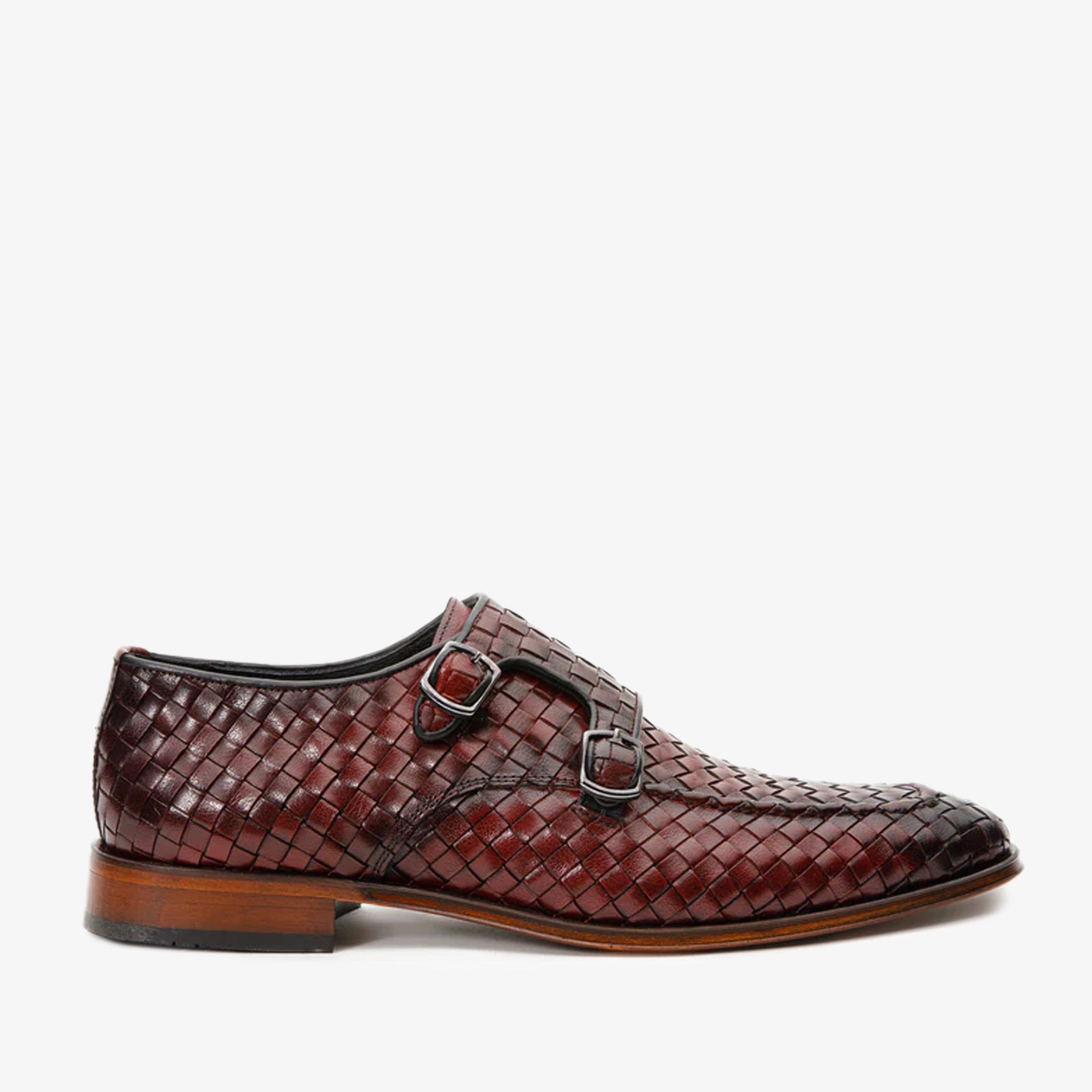The Turan Burgundy Woven Double Monk Strap Dress Men Shoe