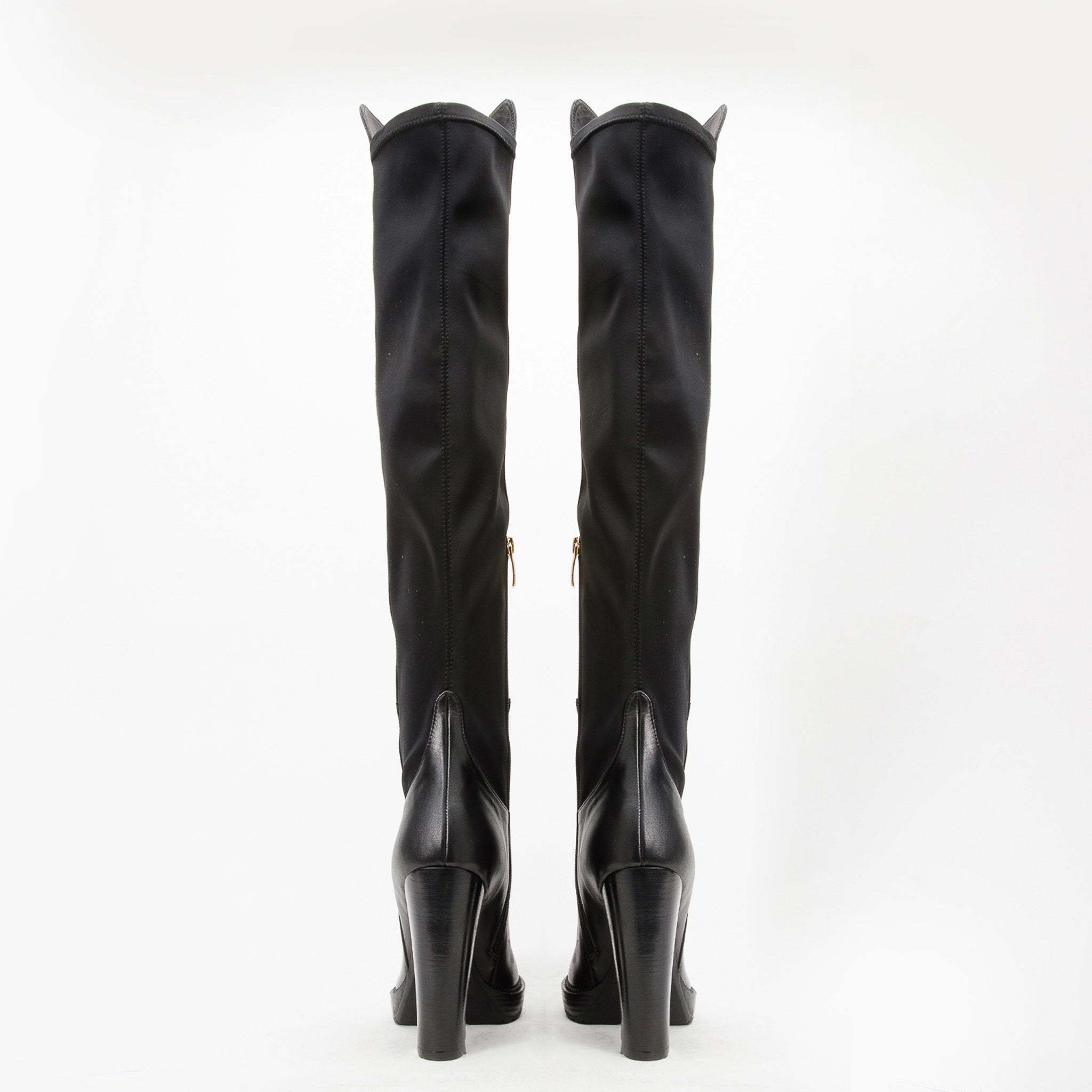 The Sao Paulo Black Leather Knee High Platform Heel Women Boot