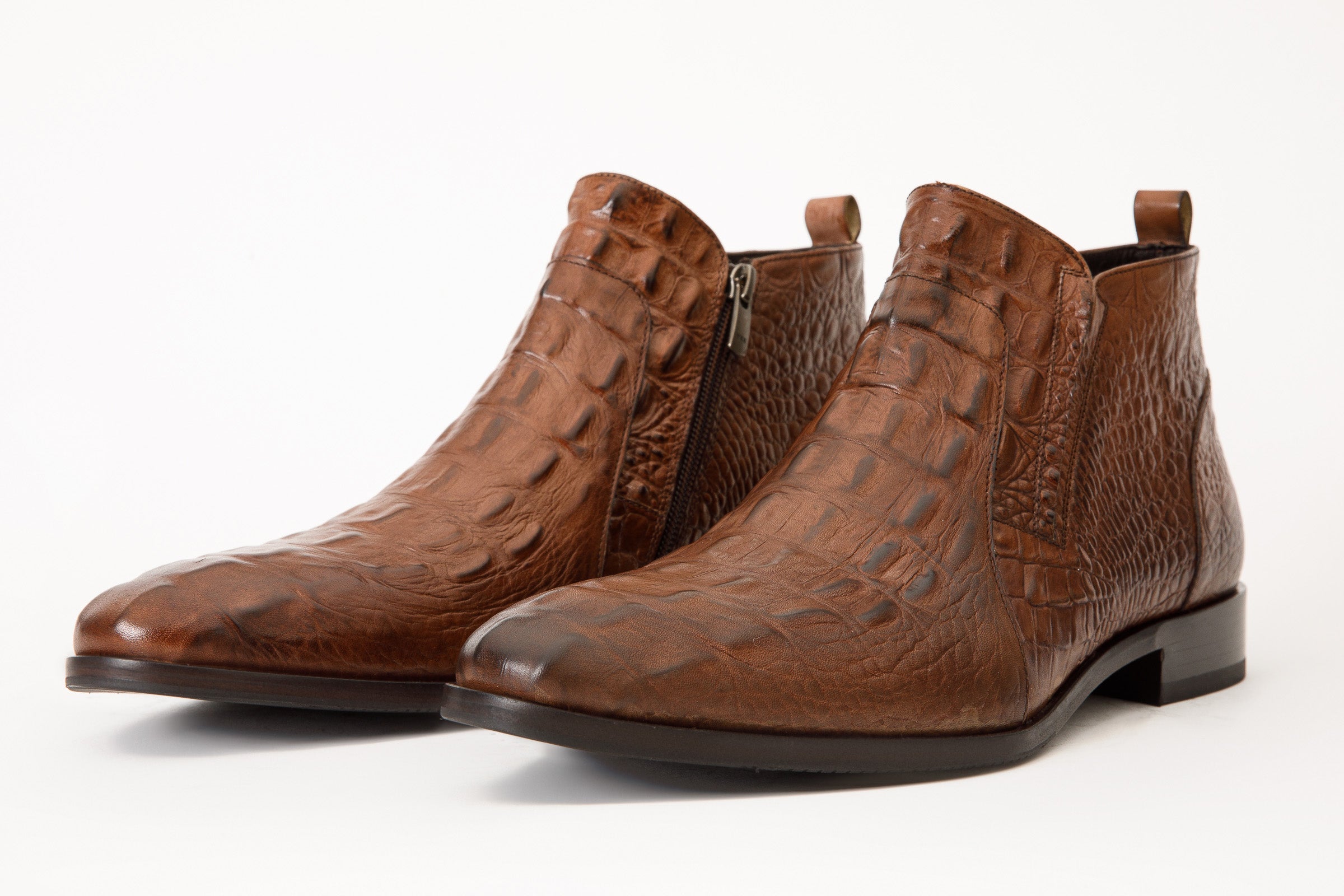 The Randor Brown Crocodile Leather Side-Zip Dress Ankle Men Boot